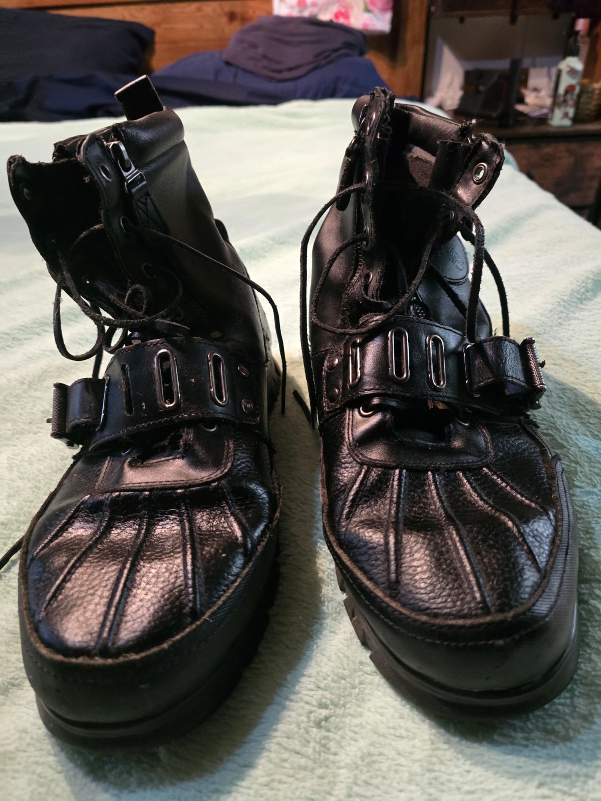 Polo Ralph Lauren Men’s Leather Boots Size 13D Black Lace Up And Zip