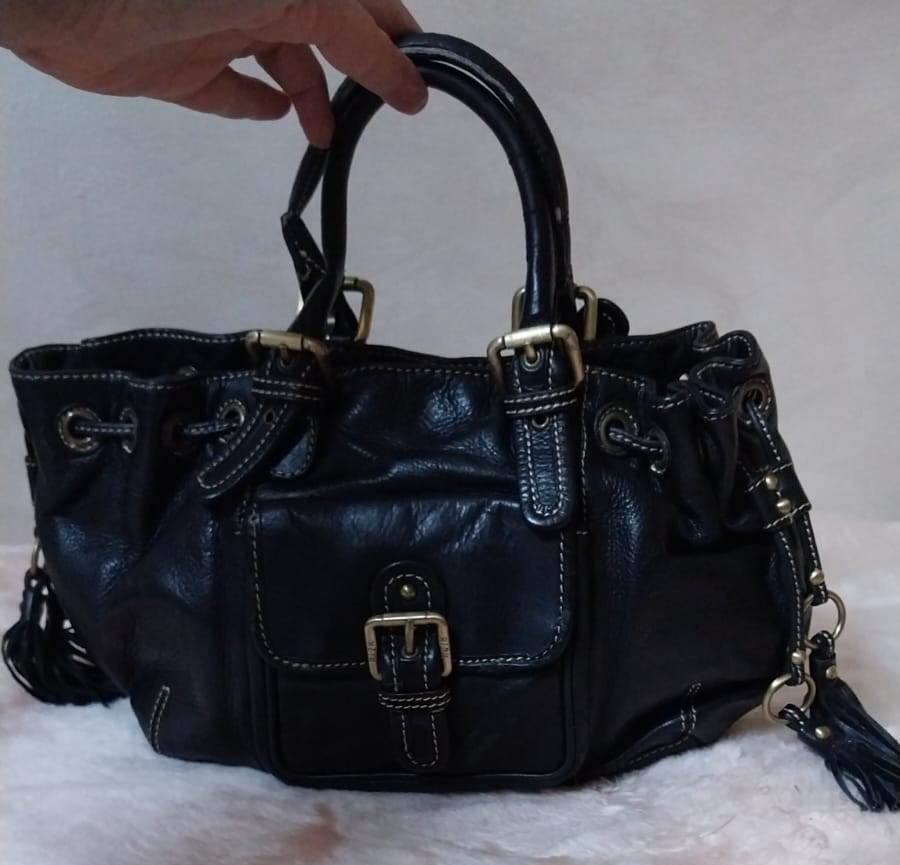 Authentic Ri2k London 100% Genuine Black Leather Handbag / Satchel