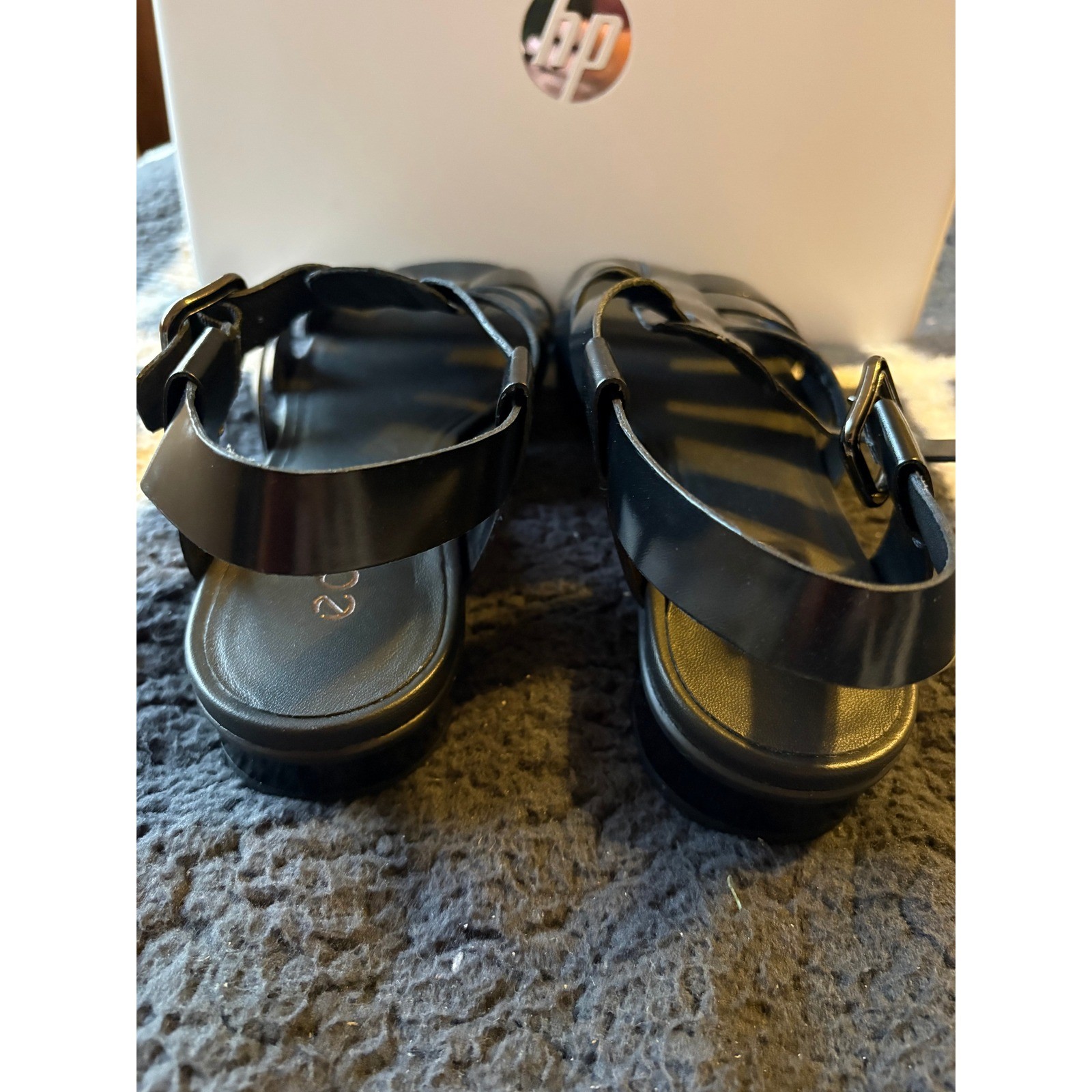 ECCO 2nd Cozmo Fisherman Sandals Black Leather Strappy Caged Buckle Womens 8-8.5