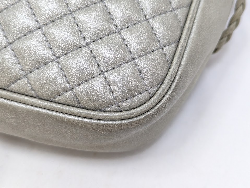 Gucci GG Marmont Sherry Line Quilted Leather Shoulder Bag Silver 541051 Auth
