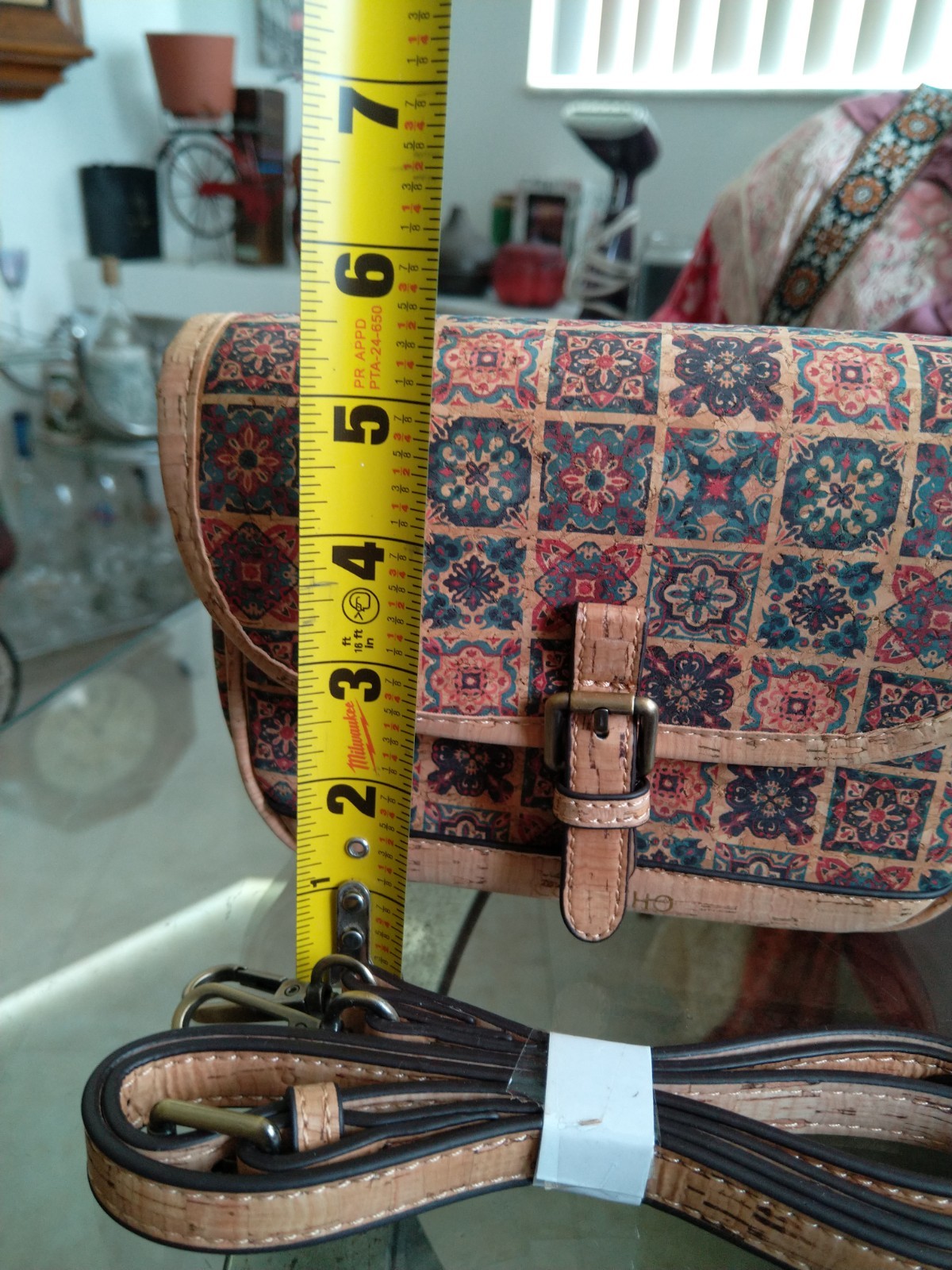 Corkcho Geometric Multicolor Crossbody Bag, Detachable Strap, Zip/Snap
