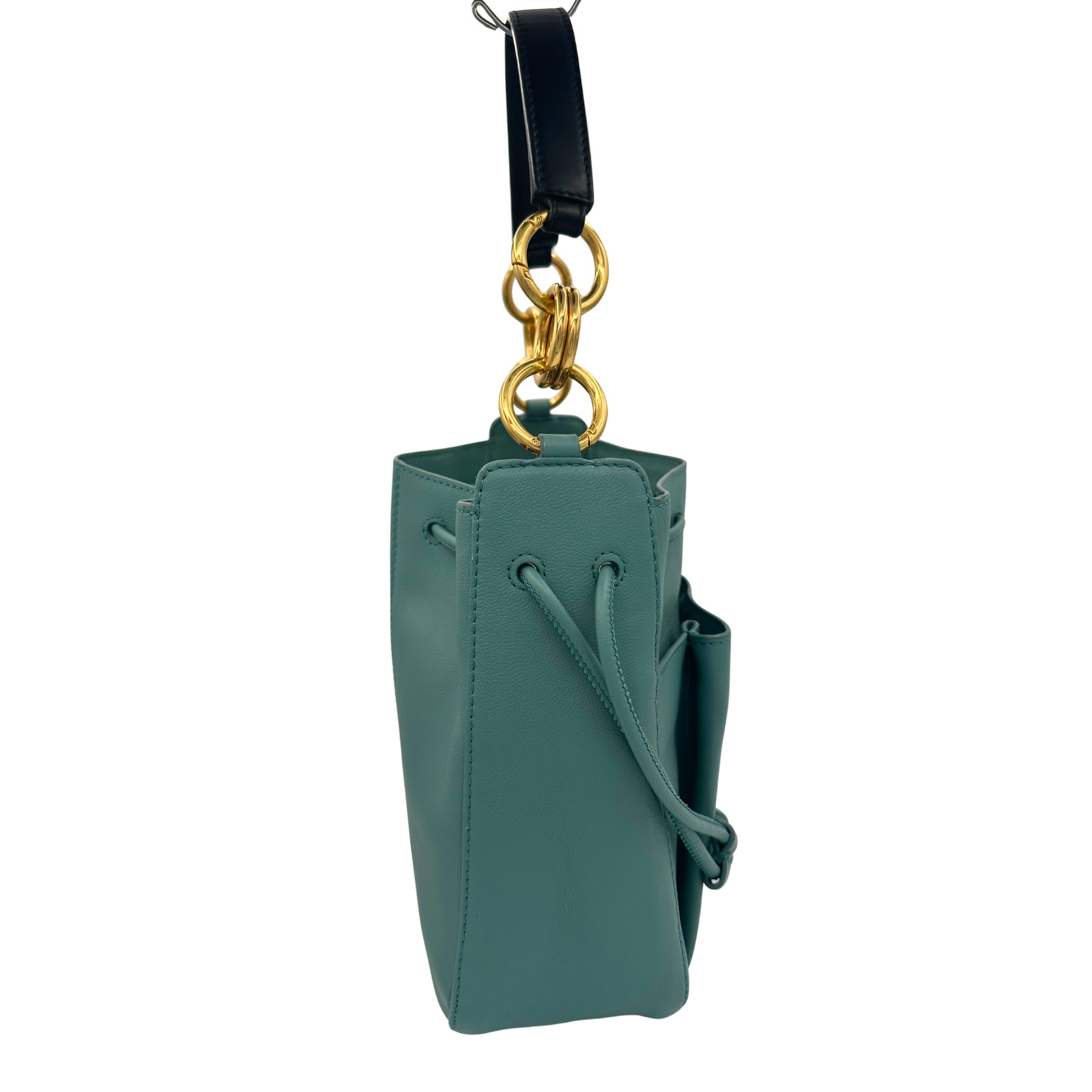 See By Chloe Tony Leather Shoulder Bucket Bag Teal Blue Gold Hardware