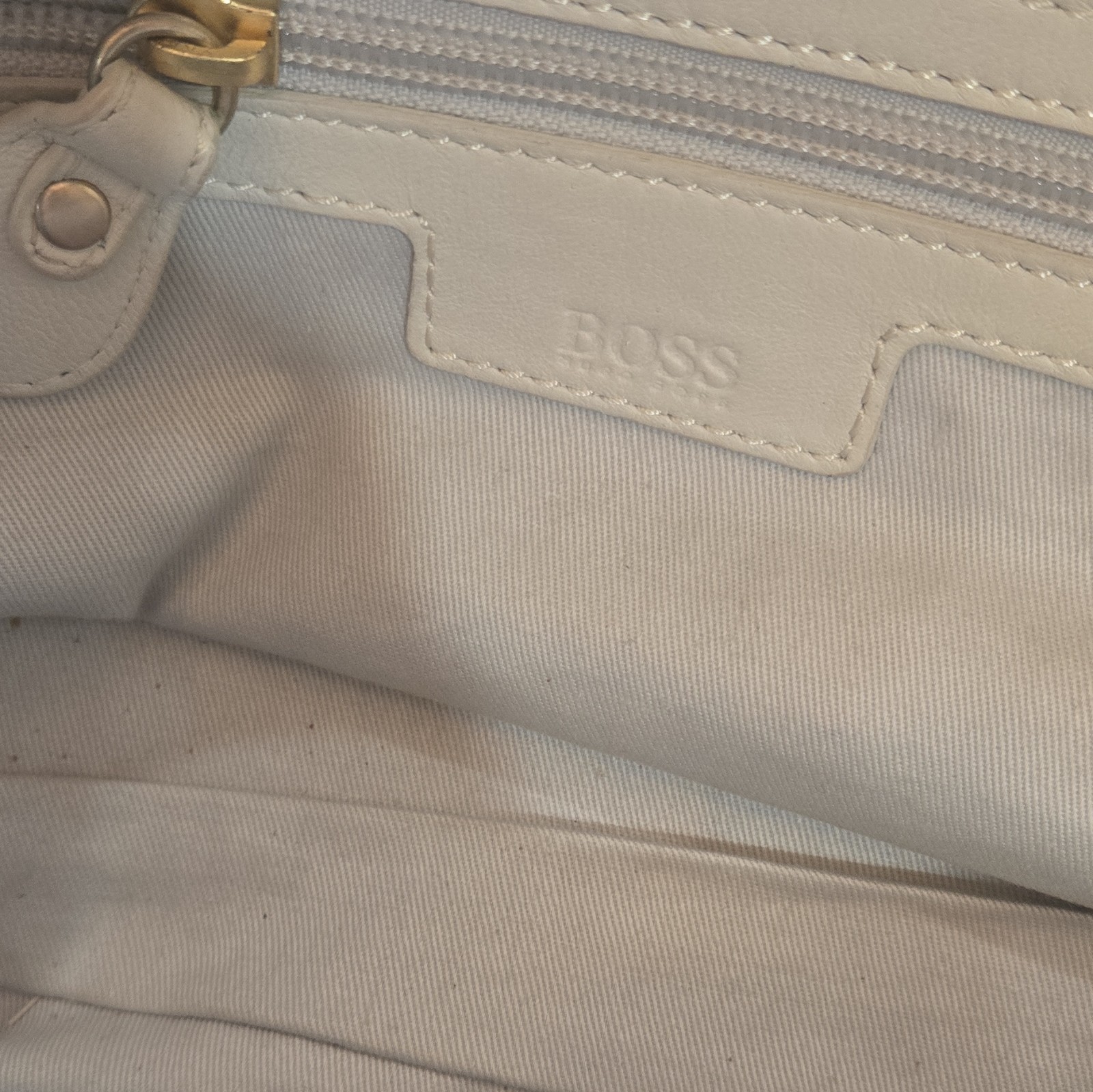 BOSS White Perforated Satchel Top Handle Gold Hardware Zip Push Lock Pockets