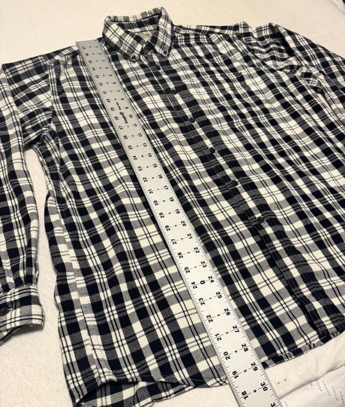 LL Bean Vintage Flannel Button Shirt Black & White Size L-Regular Model BHF4