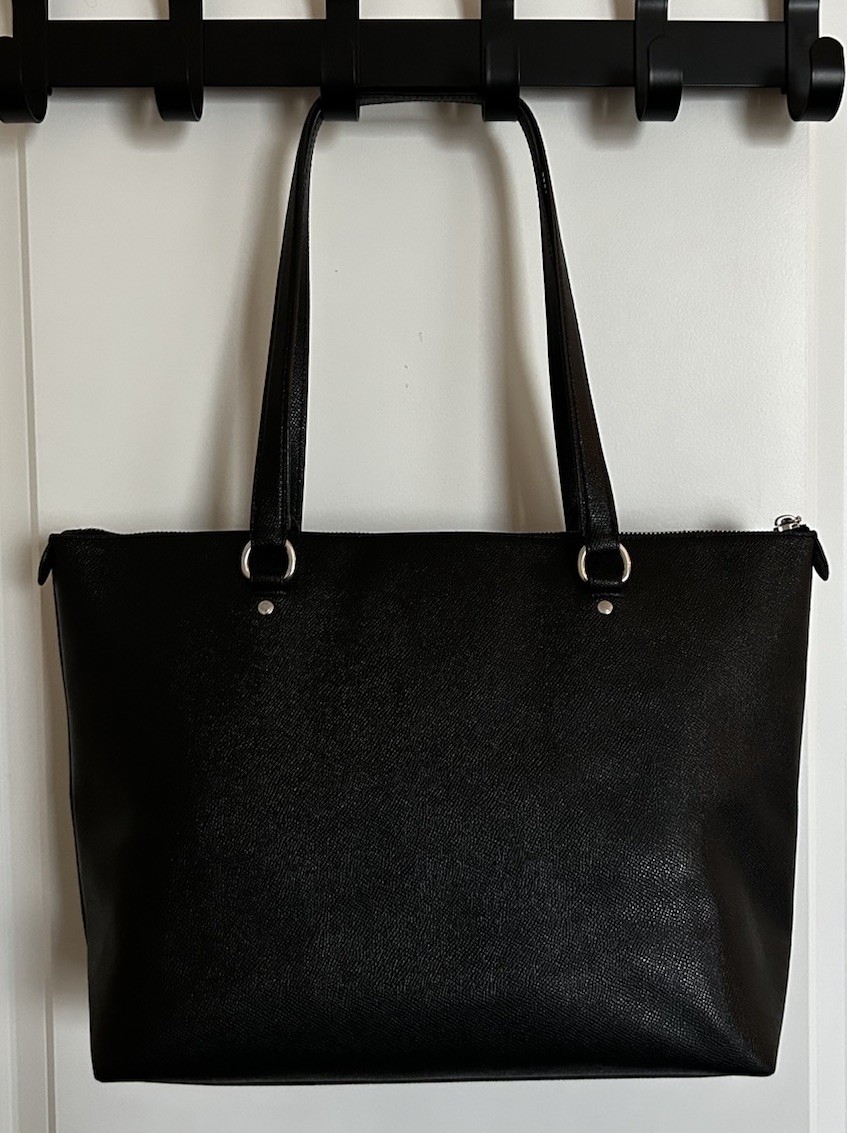 Coach Large Black Crossgrain Leather Silver Zip Closure City Tote EUC