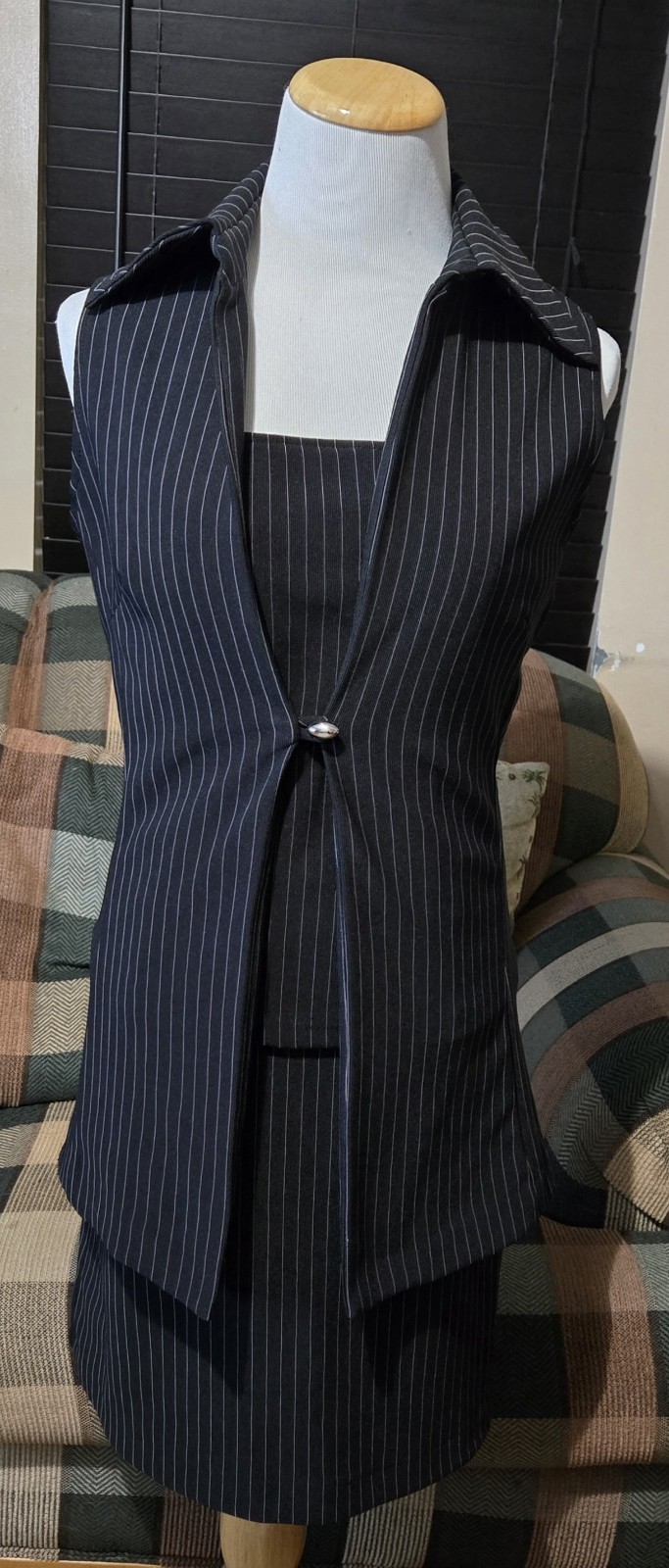 Breakin Loose 3 Piece Striped Suit Vest Camisole Skirt Sz 7/8 Black Y2K Vintage