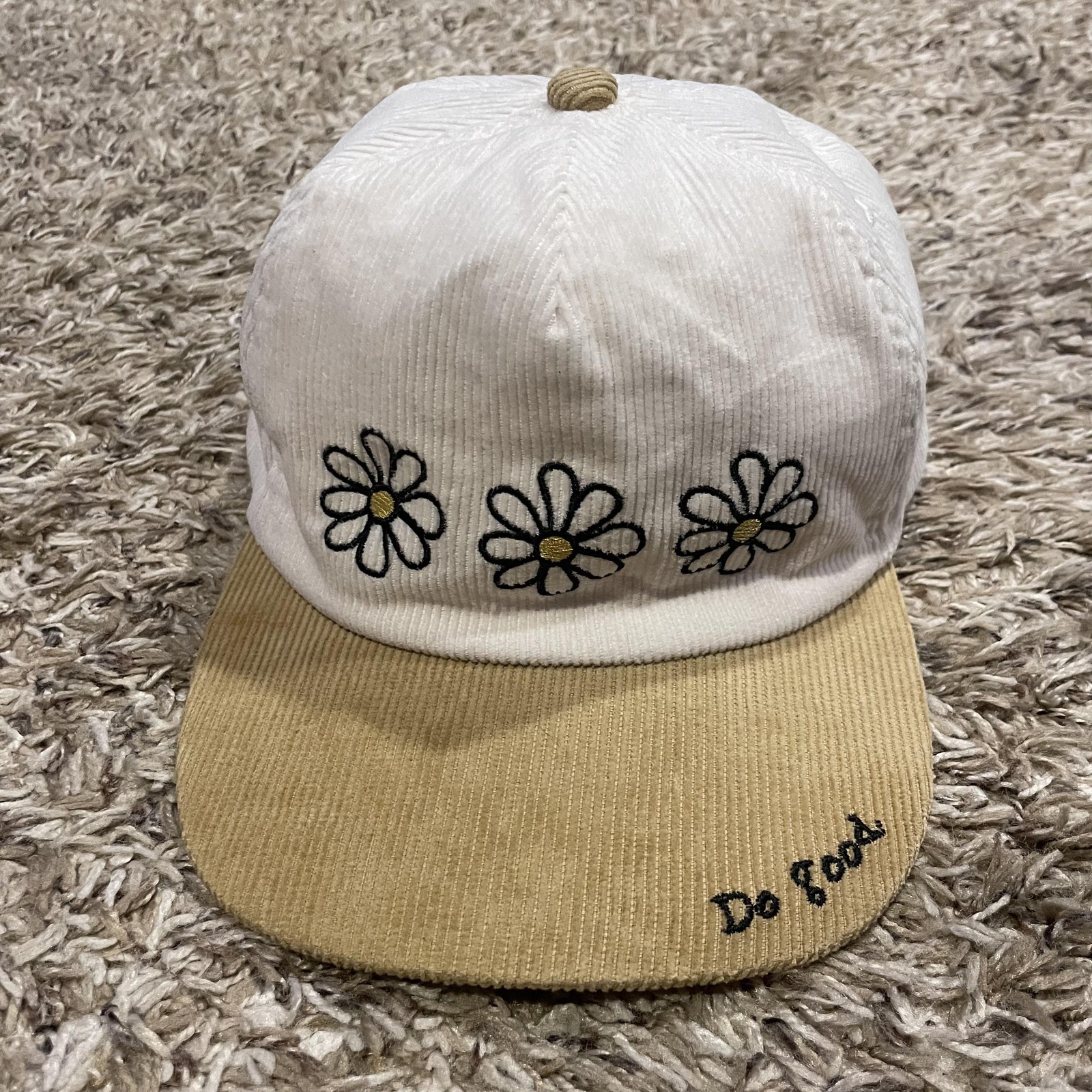 Mitch Flippo Daisy Flowers Do Good Hat Corduroy Snap Back White Tan Delta Gamma