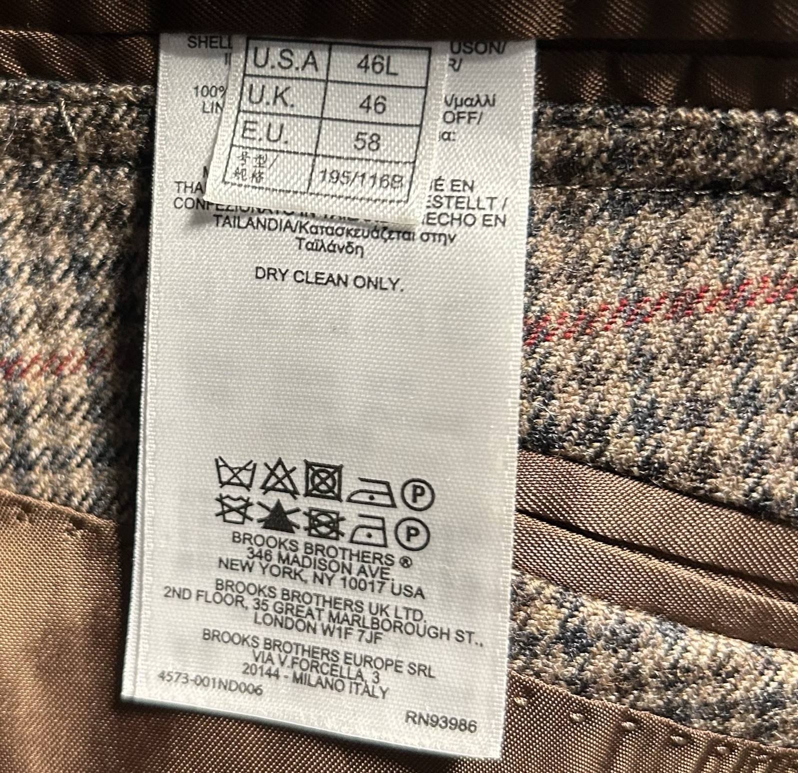 Brooks Brothers Madison Fit Blazer Mens 46L Brown Hounds Tooth Check Tweed