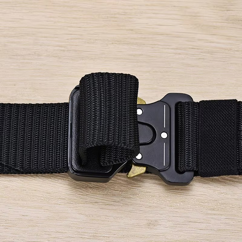 Black 115cm Tactical Canvas Nylon Survival Combat Belt Mens Outdoor Belt Sport