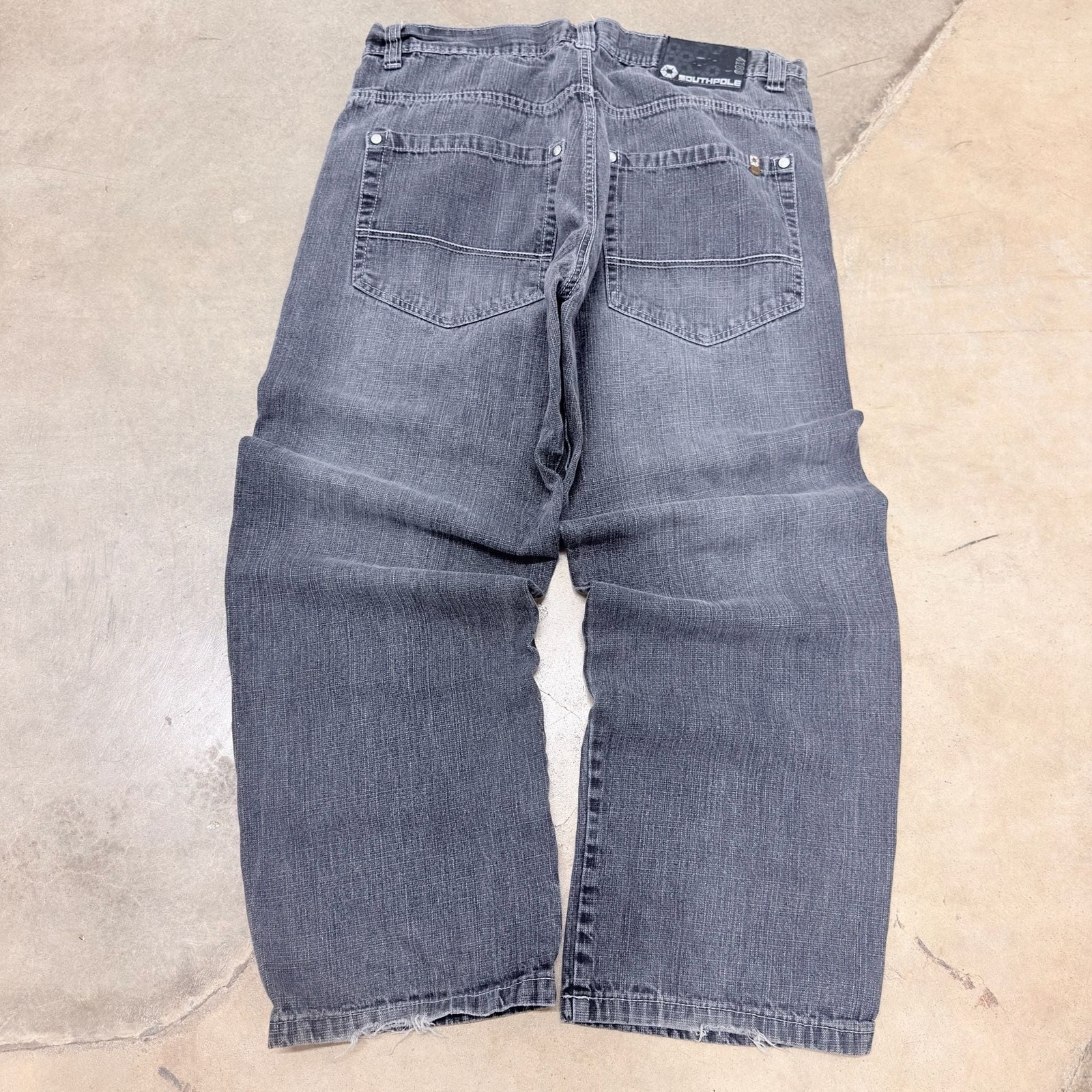 Vintage Southpole Y2K Baggy Wide Leg Faded Black Denim Jeans 38×30