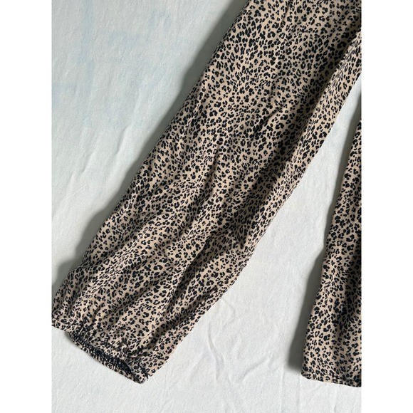 Urban Romantics Leopard Print Smocked Peplum Blouse Tan Black Large