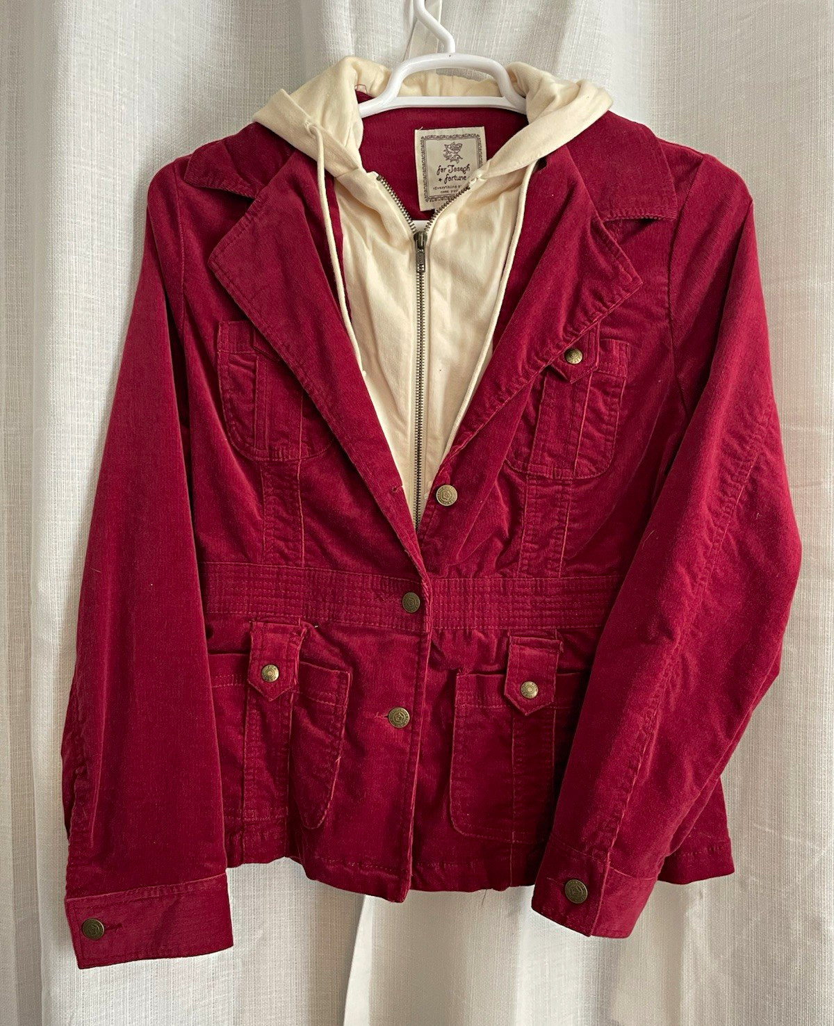 For Joseph Fortune Red Hooded Zip/Button Jacket Pockets Women’s M Regular