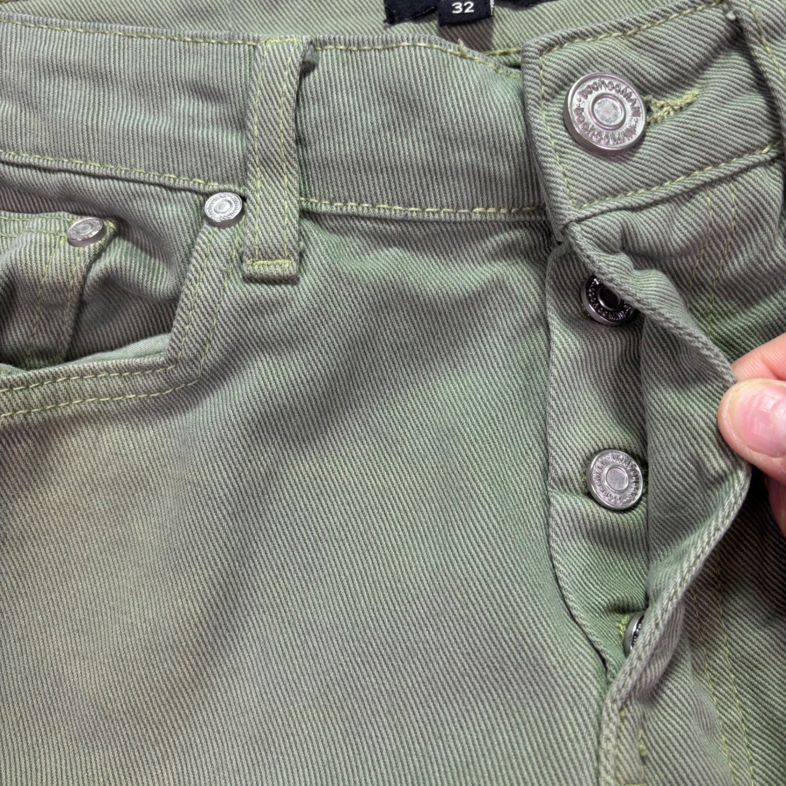 boohooMAN Mens Cargo Pants 32 Olive Green Cotton Utility Streetwear Button Fly