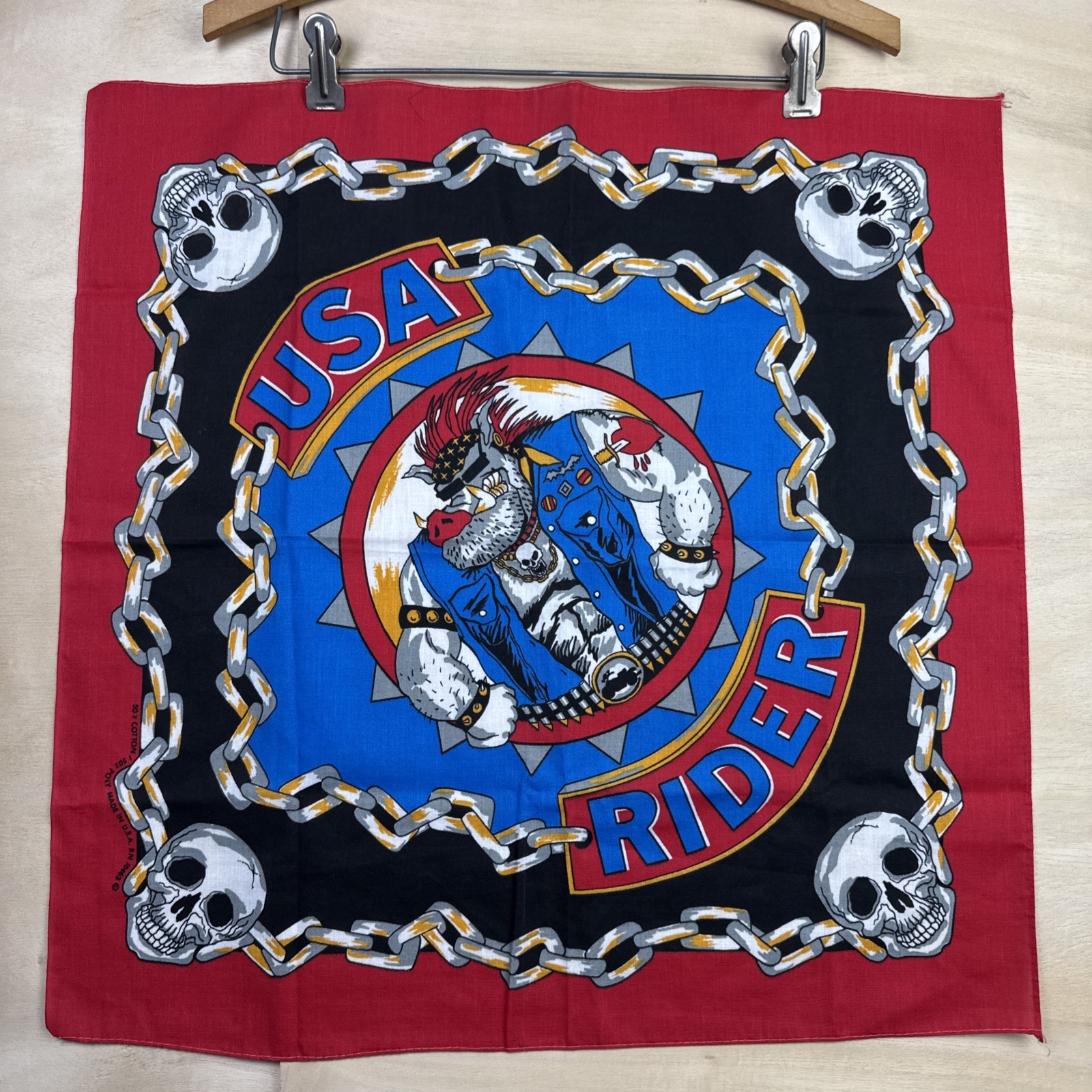 Vintage USA Rider Skull Motorcycle Biker Bandana Chains