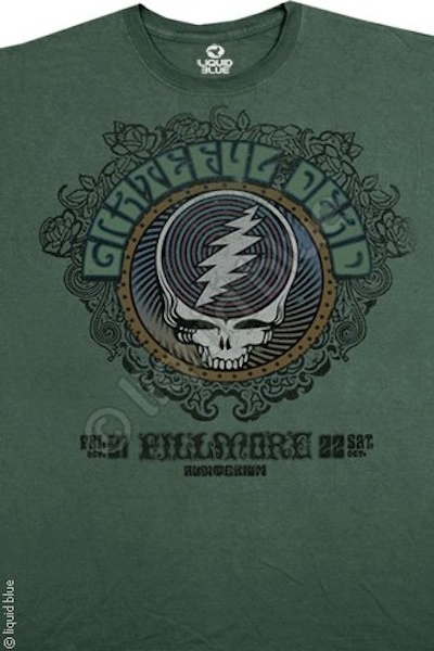 GRATEFUL DEAD-FILLMORE GREEN- STEAL YOUR FACE-T SHIRT S-M-L-XL-XXL Garcia,Wier