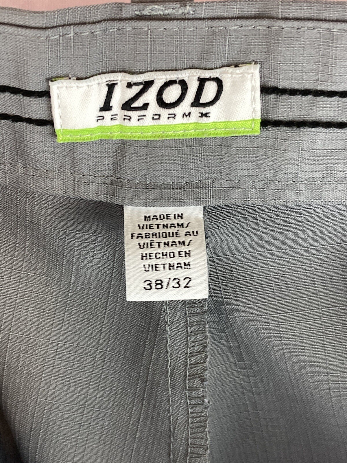 IZOD Perform X Mens Lightweight Golf Pants 38×32 Gray Slash Pockets Straight Leg