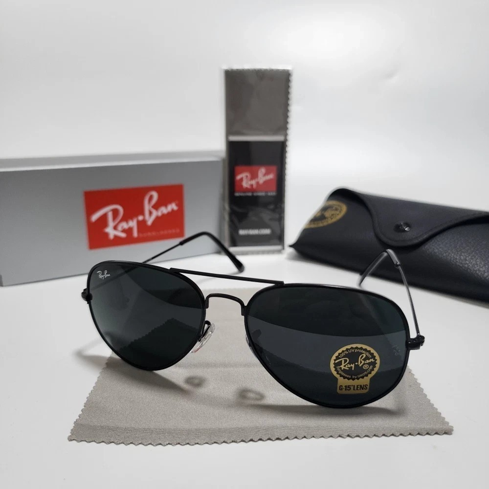 US Ray-Ban RB3025 Aviator Pilot Sunglasses Black Frame Glass Gray Lens 58-14mm