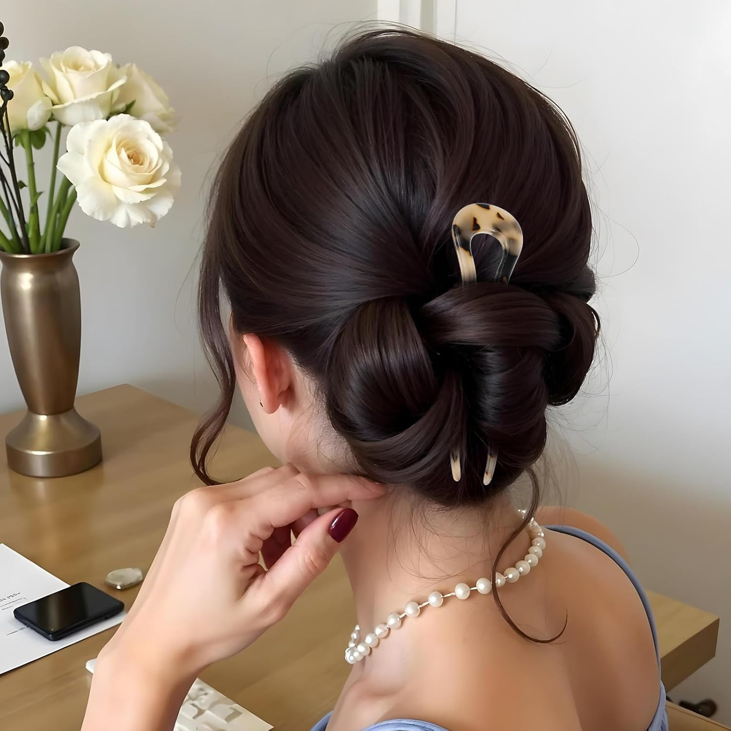 6 Pcs Tortoise Shell U Shaped Hair Pins for Thick Long Hair (Yellow, Beige)