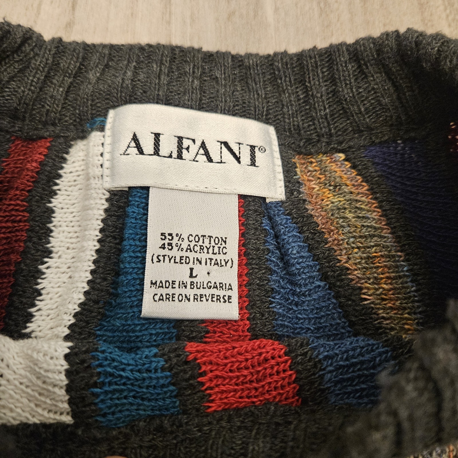 Vintage 90s Coogi Style 3D Abstract Grunge Hip Hop Knit Sweater L Alfani