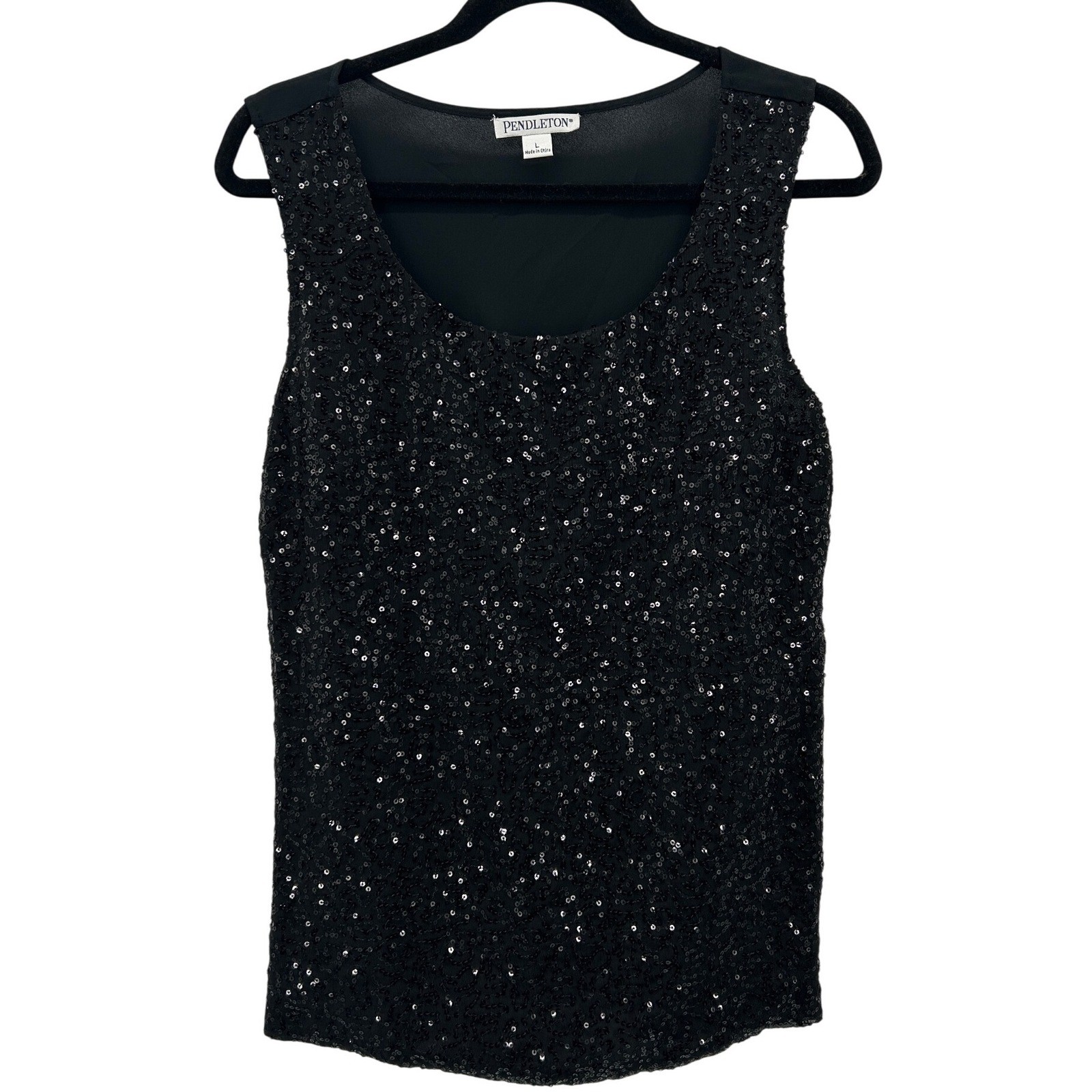 Pendleton Womens Black Sequin Silk Tank Top Size Large Going Out Top Party