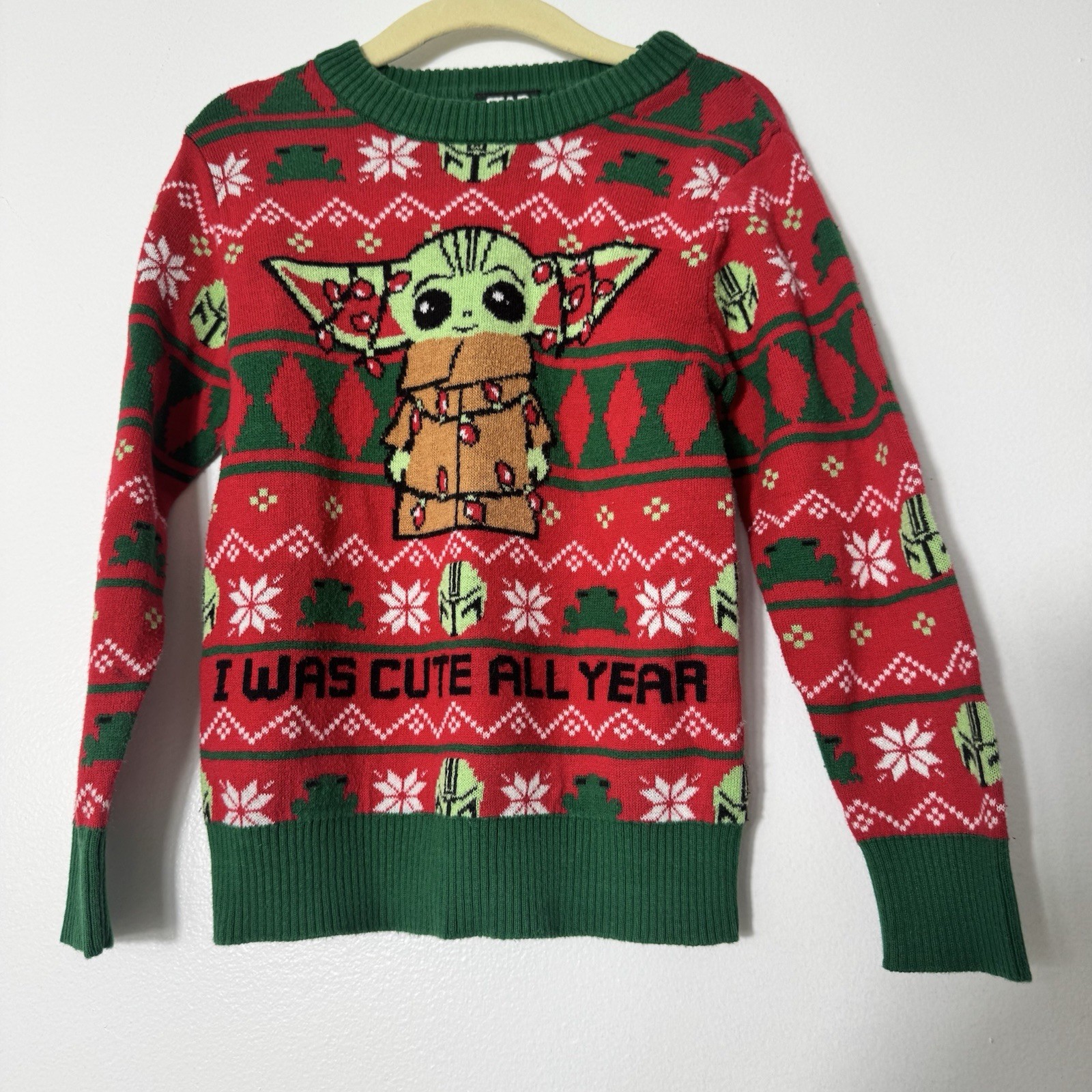 Star Wars Baby Yoda “I Was Cute All Year” Green-Red Christmas Sweater-3T