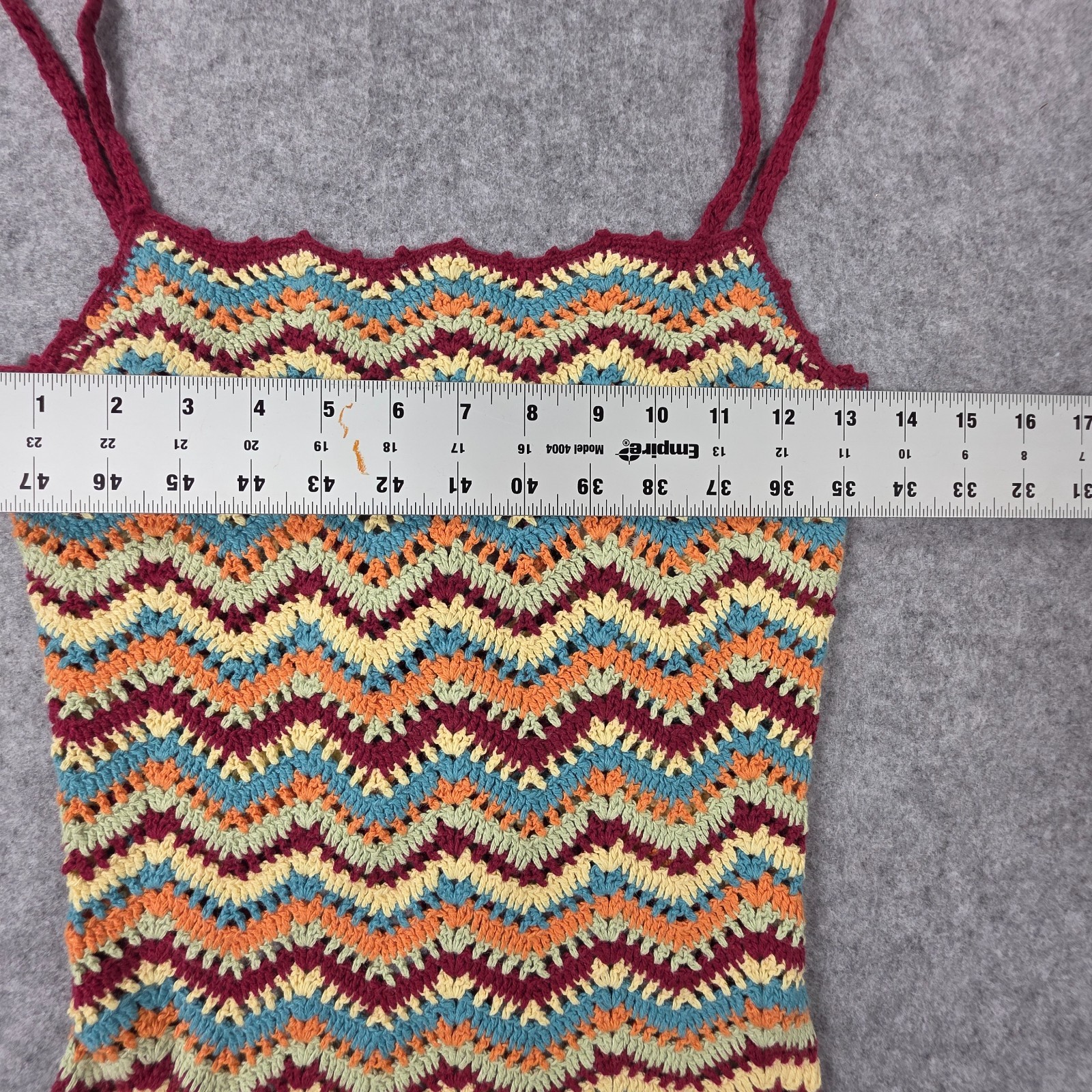 Vtg Crochet Chevron Zigzag Top Camisole Tie Back Y2K Med Boho Hippy Takeout L
