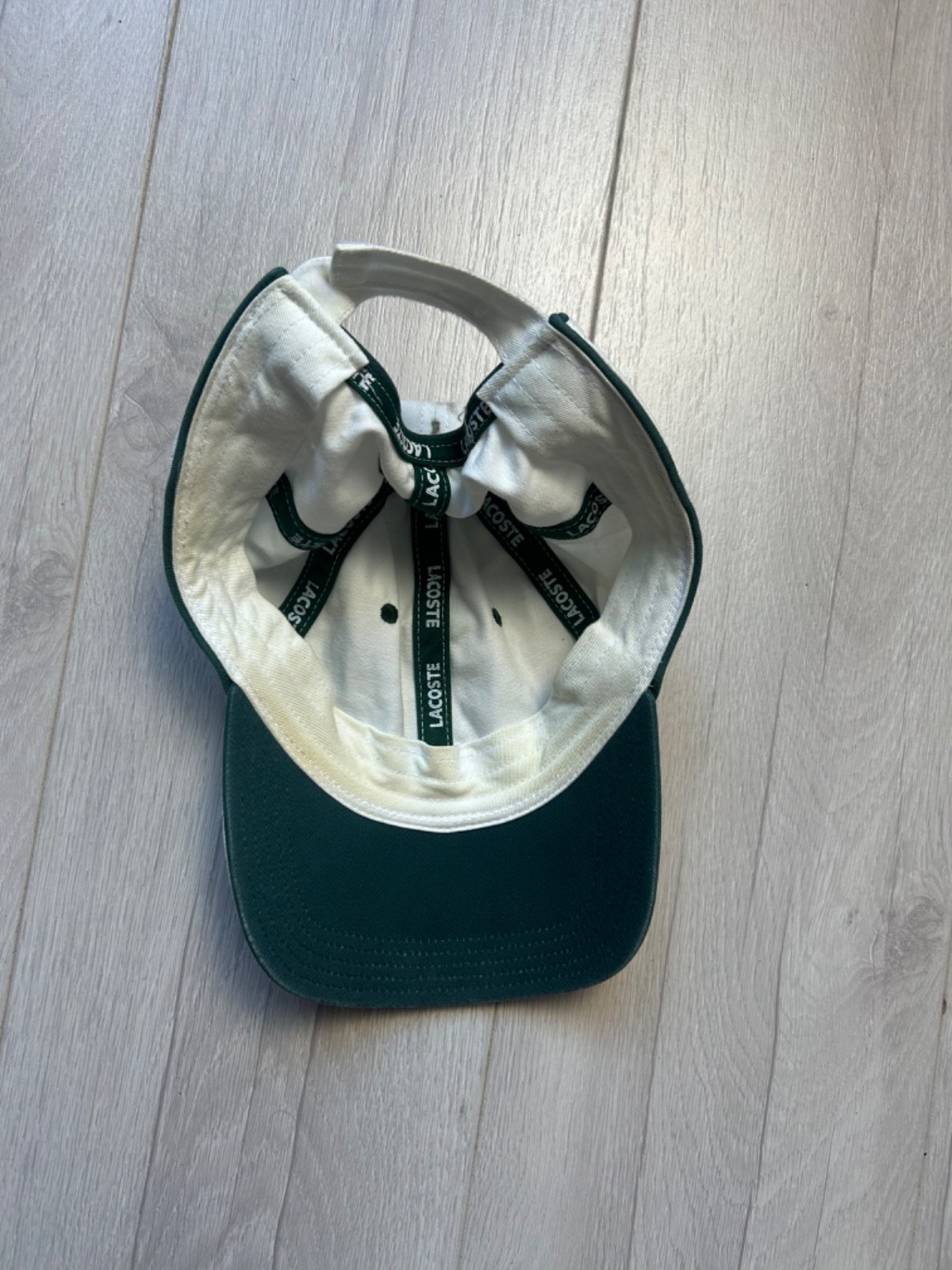 Vintage Lacoste Baseball Cap Hat White Green Spellout Embroidered Logo Strapback
