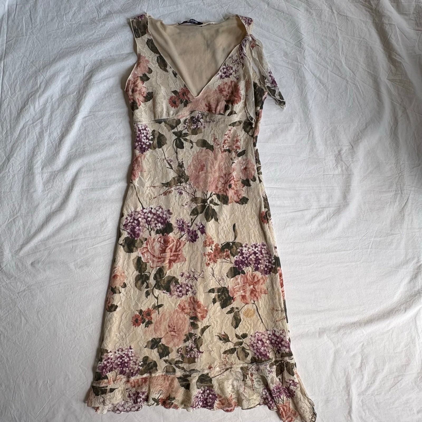 Floral Lace Midi Dress Morgan De Toi Cream Pink Coquette Fairycore Size Small