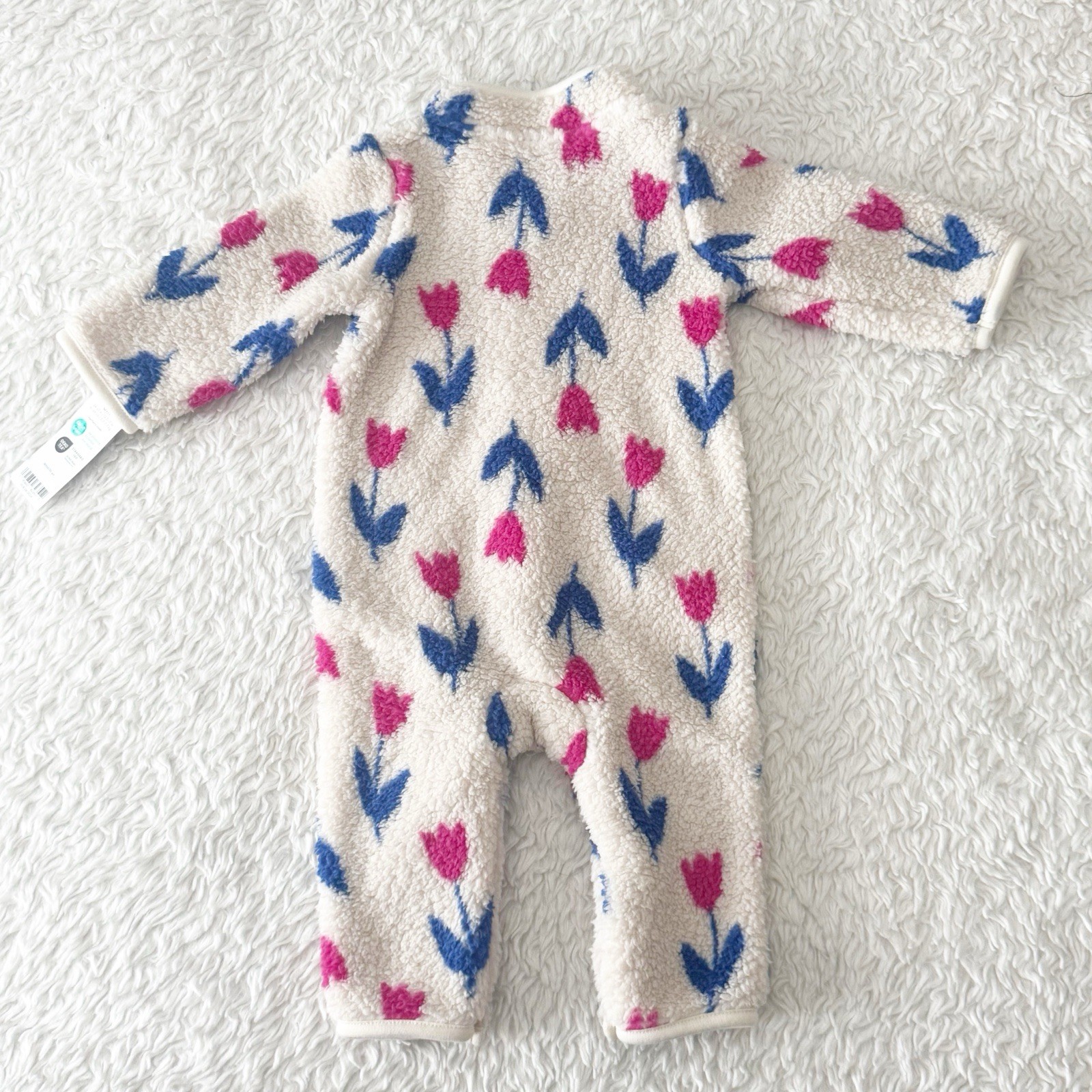 Carter’s Sherpa Floral Zip Coverall One-Piece 6M Ivory Pink Blue Polyester