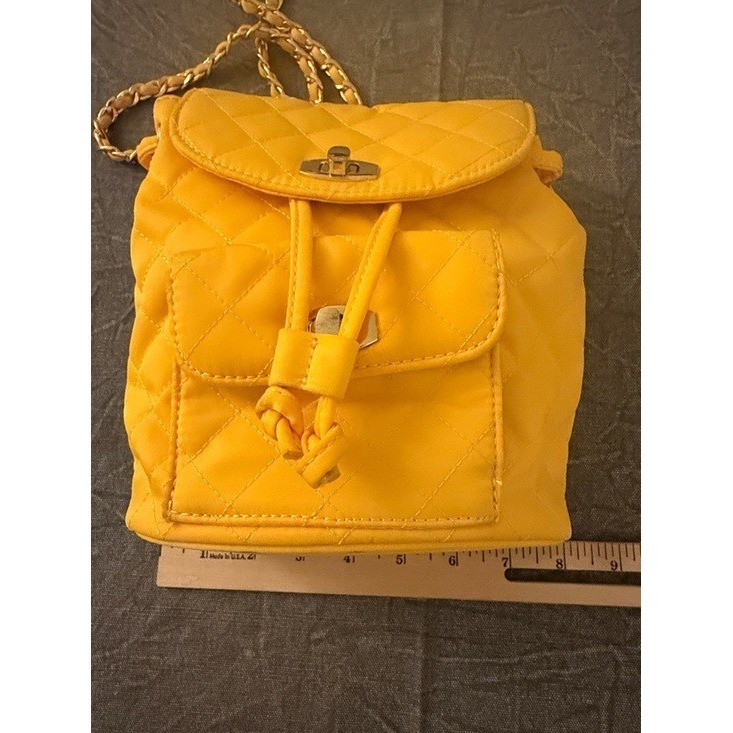 Forever 21 Yellow Quilted Mini Backpack Gold Chain Straps Turn Lock Closure