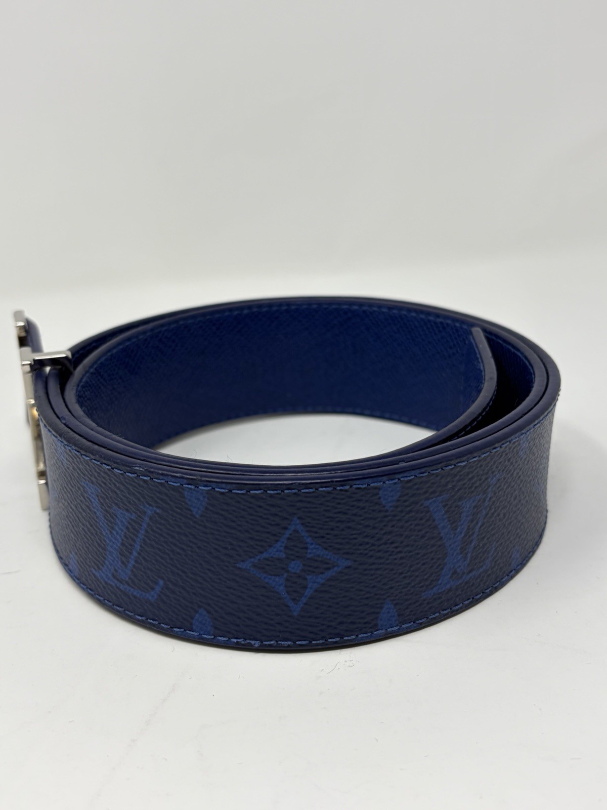 Louis Vuitton LV Initials Taigarama Reversible Belt M0159T Cobalt Blue 90/36