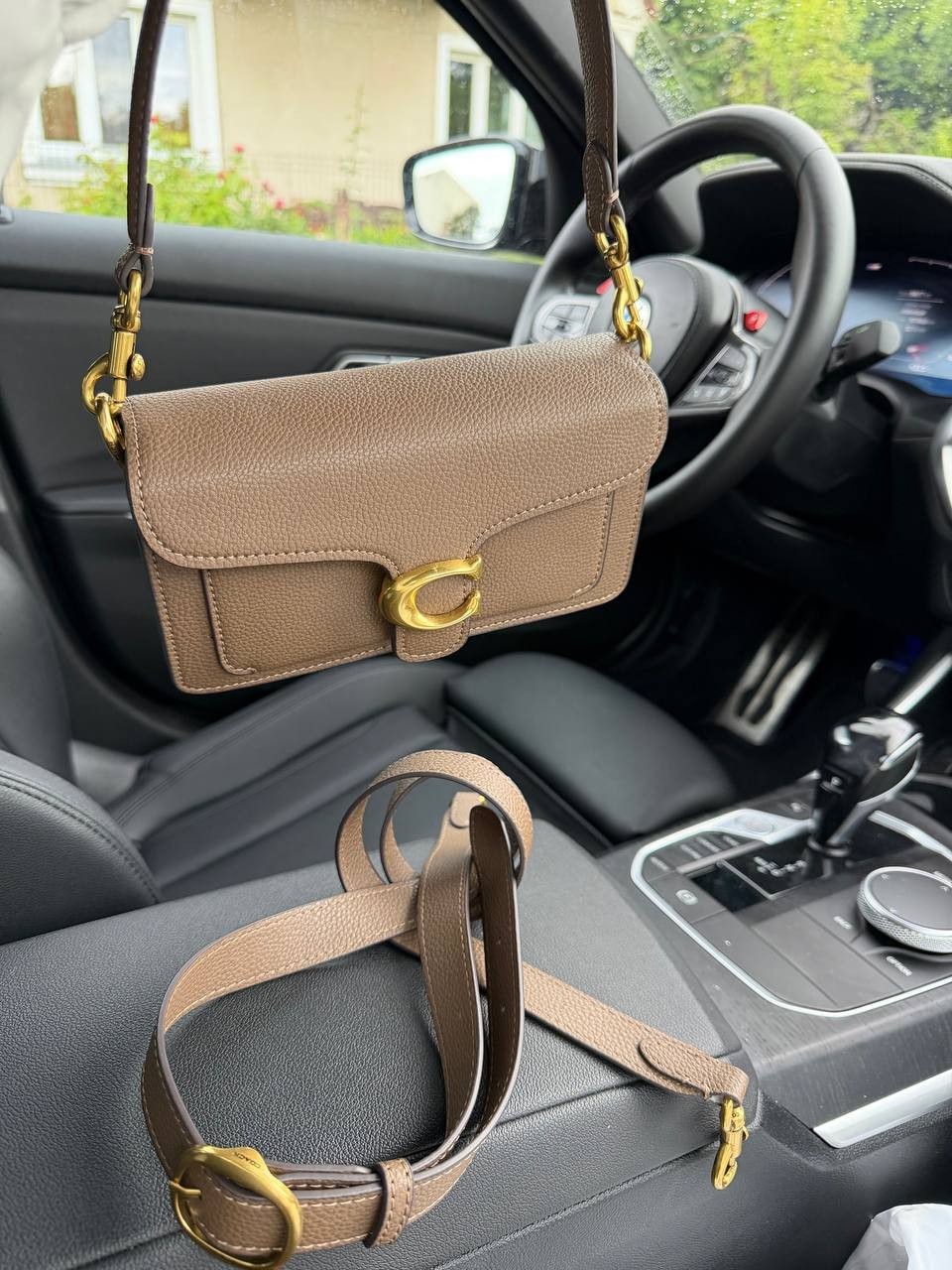 Coach Tabby Leather Shoulder Crossbody Bag Taupe Gold Hardware