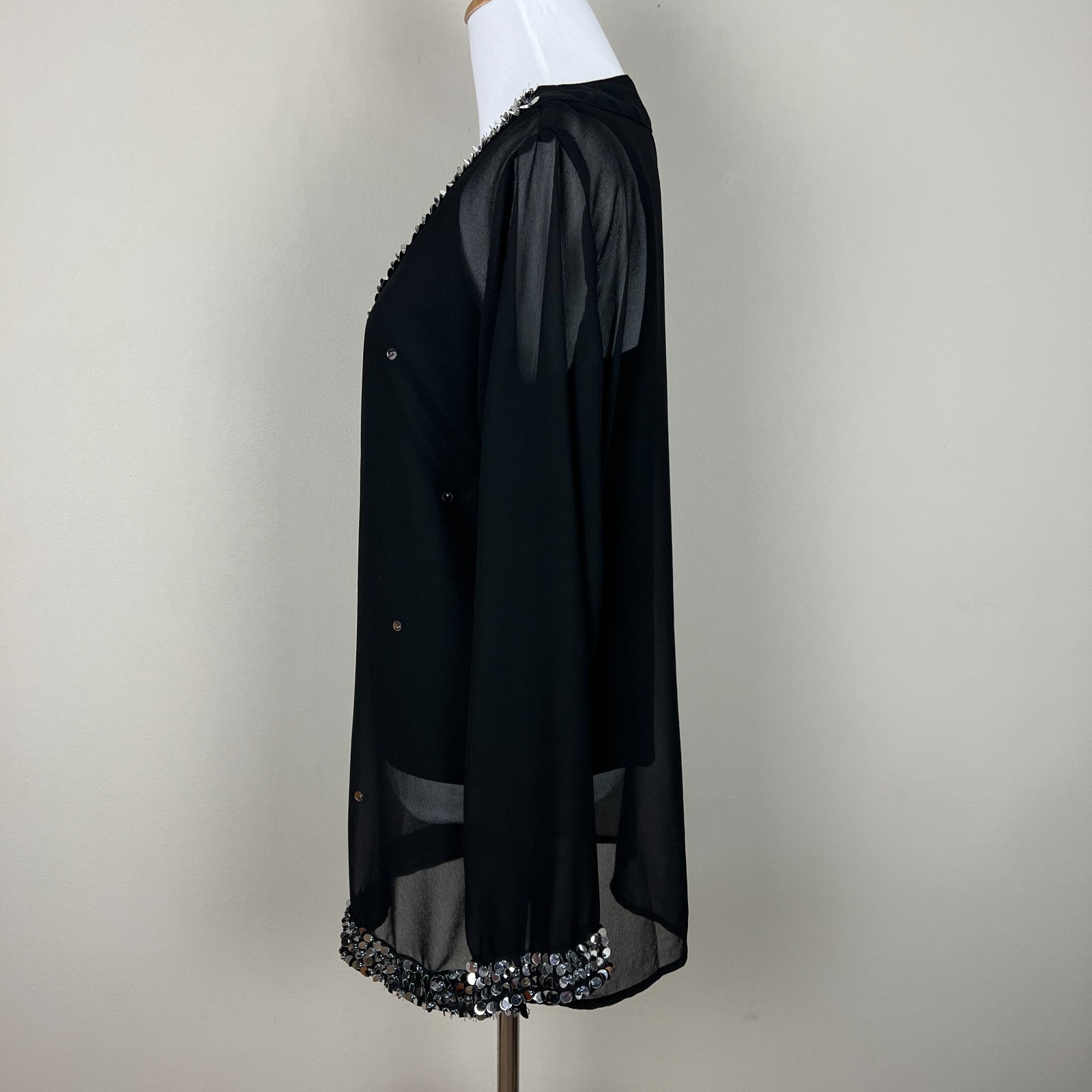 Cervelle Whimsigoth Tunic Top Womens Small Black Semi Sheer Sequin Trim Lined S