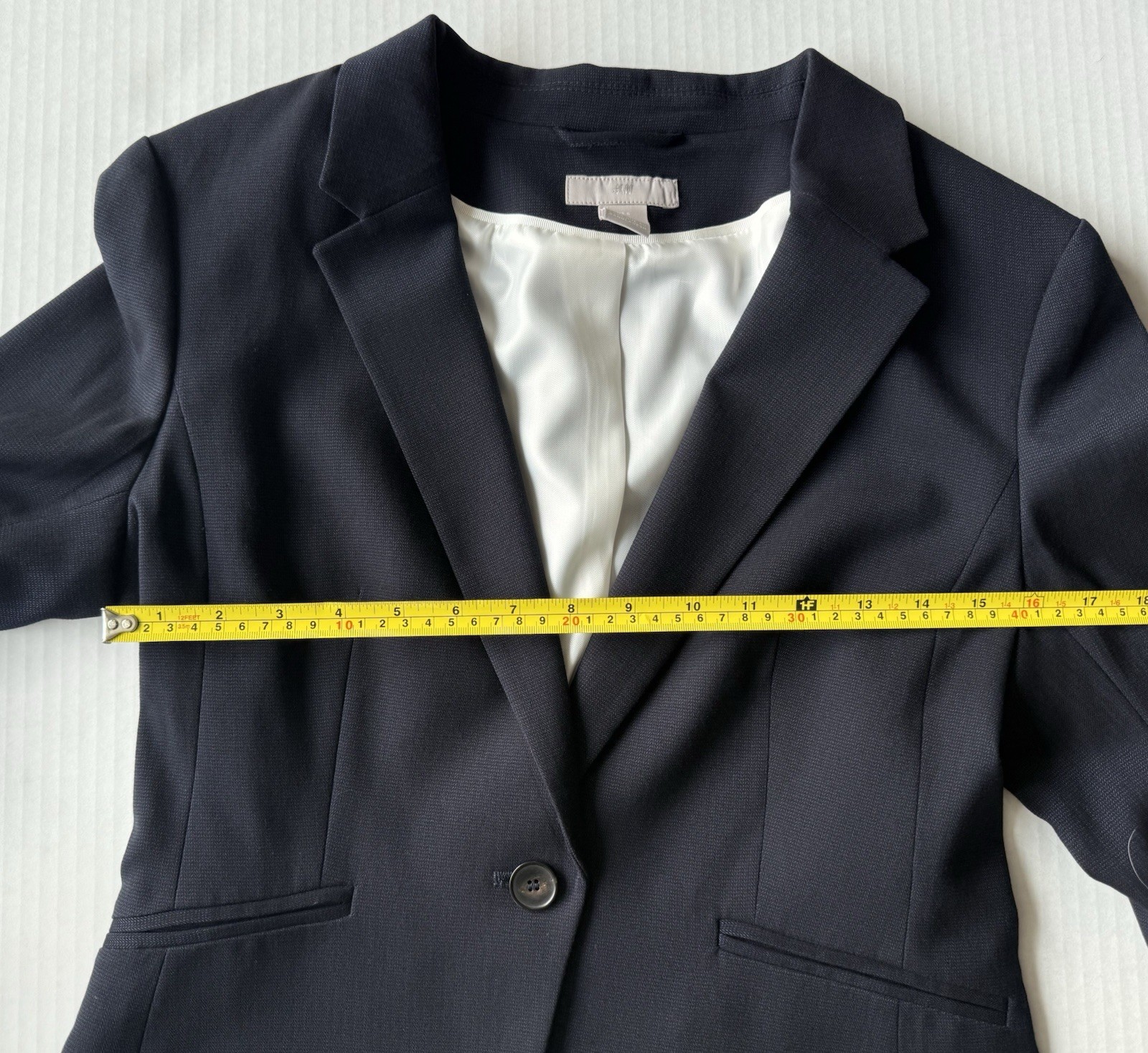 H&M Navy Solid One-Button Blazer Notched Lapel Lined Pockets Size S