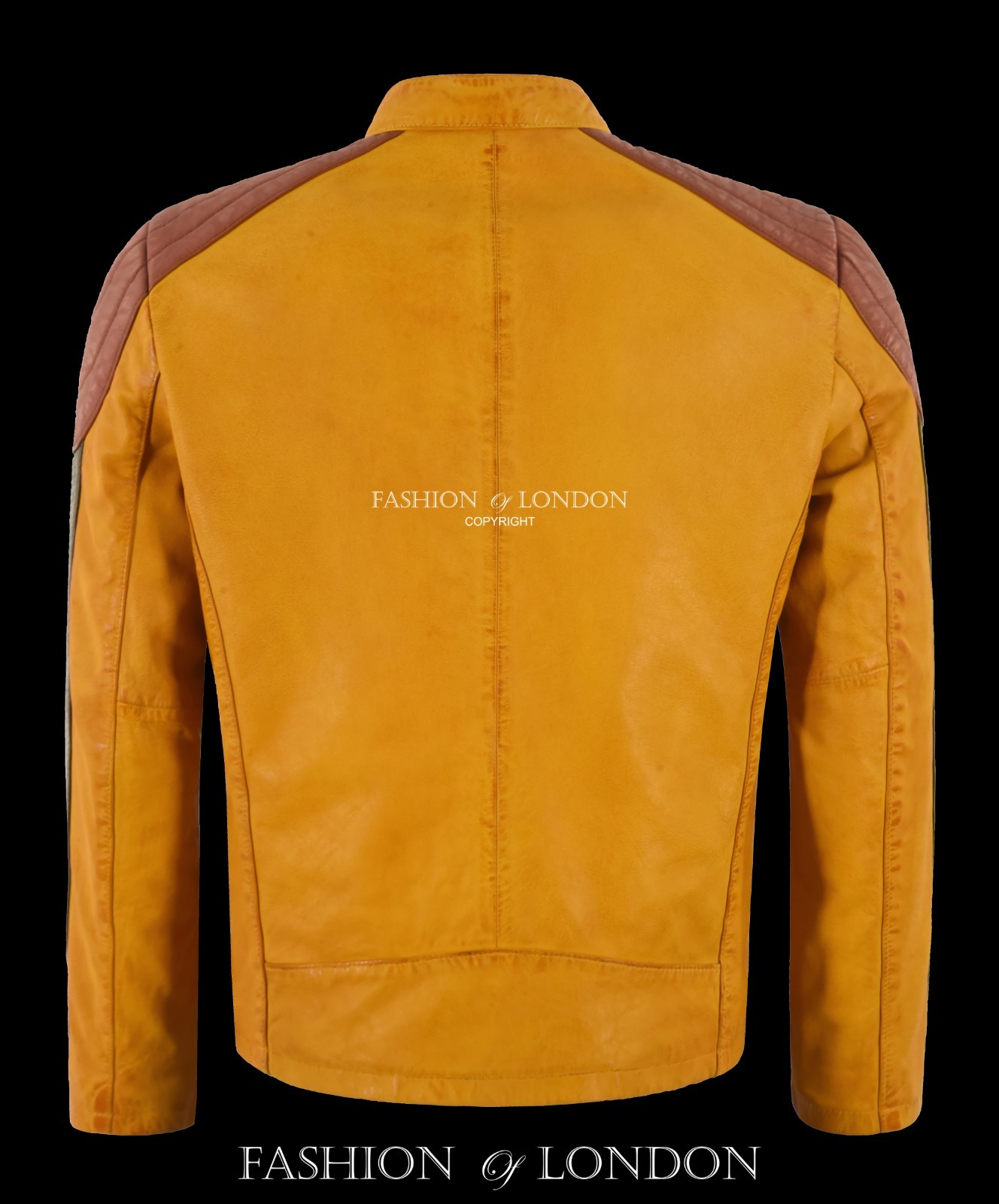 Men’s Racer Style Real Soft Leather Jacket Yellow Classic Motocross Biker Jacket