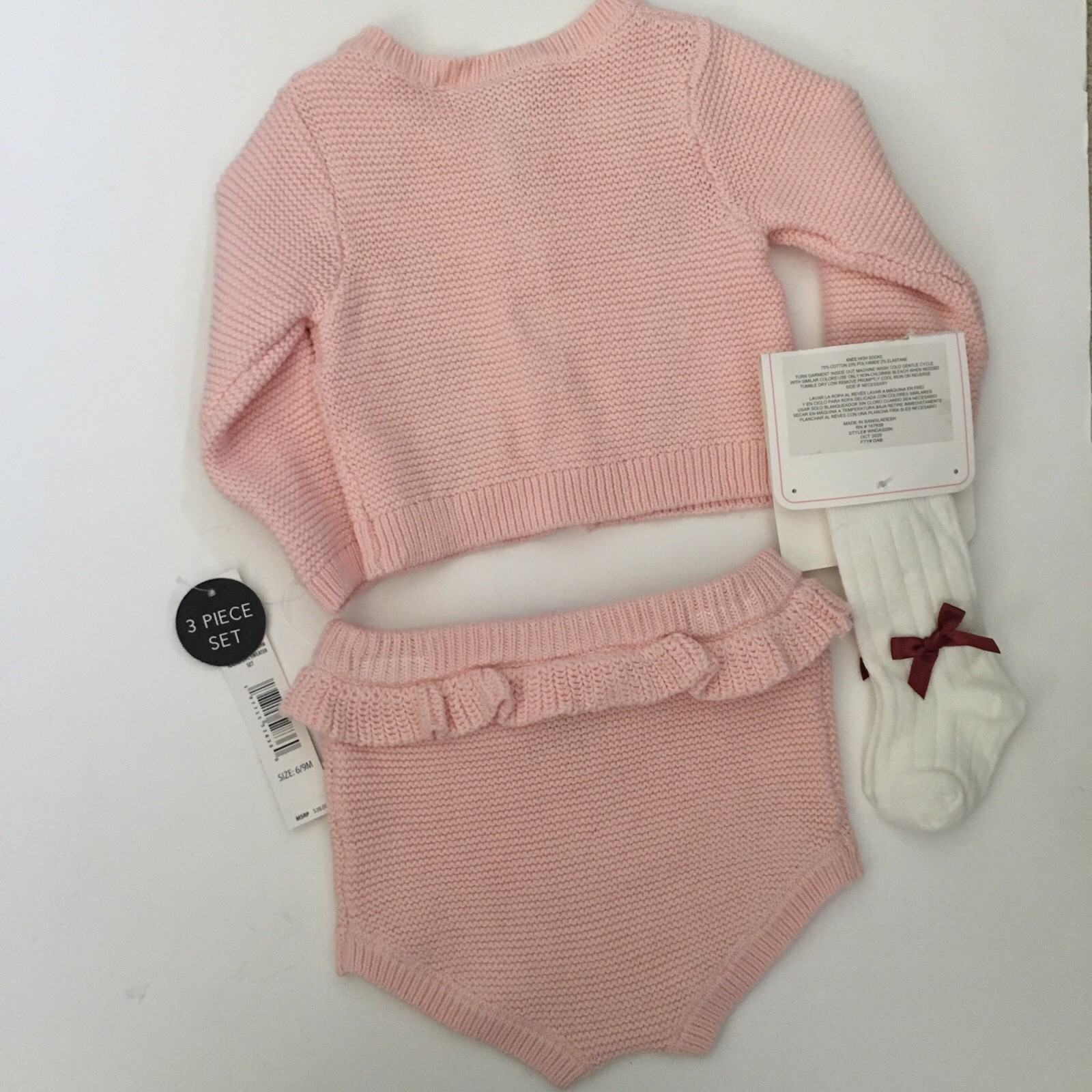 NEW Baby 6-9M Knit Cherry Sweater & Bloomers 3 pc Set Pink | Nicole Miller
