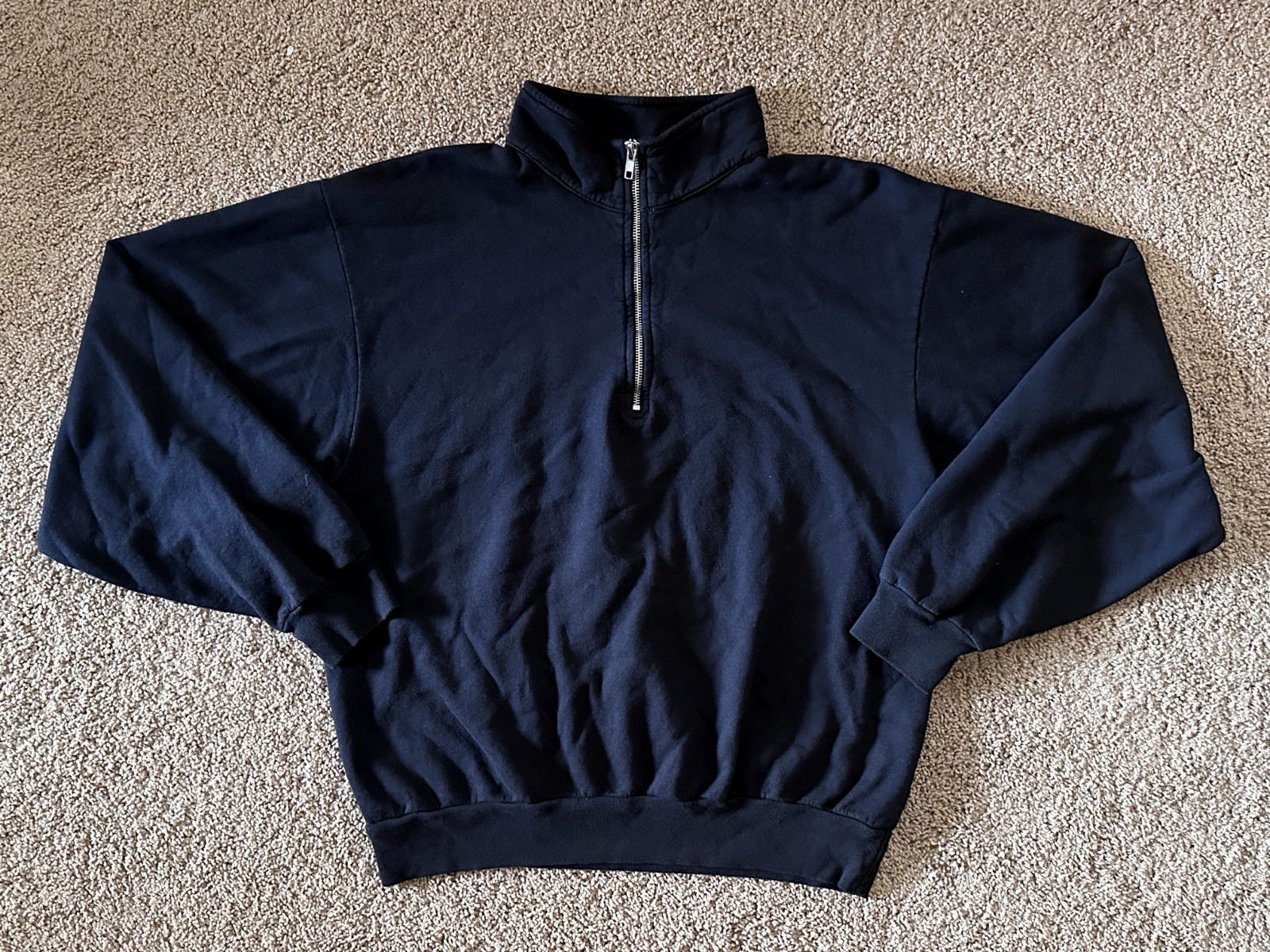 Los Angeles Apparel Midweight Quarter Zip Sweatshirt Black Boxy Made in USA New