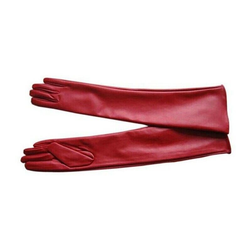 Gloves Evening Party Elbow Warm Women Winter Ladies Long Soft Lined PU Leather