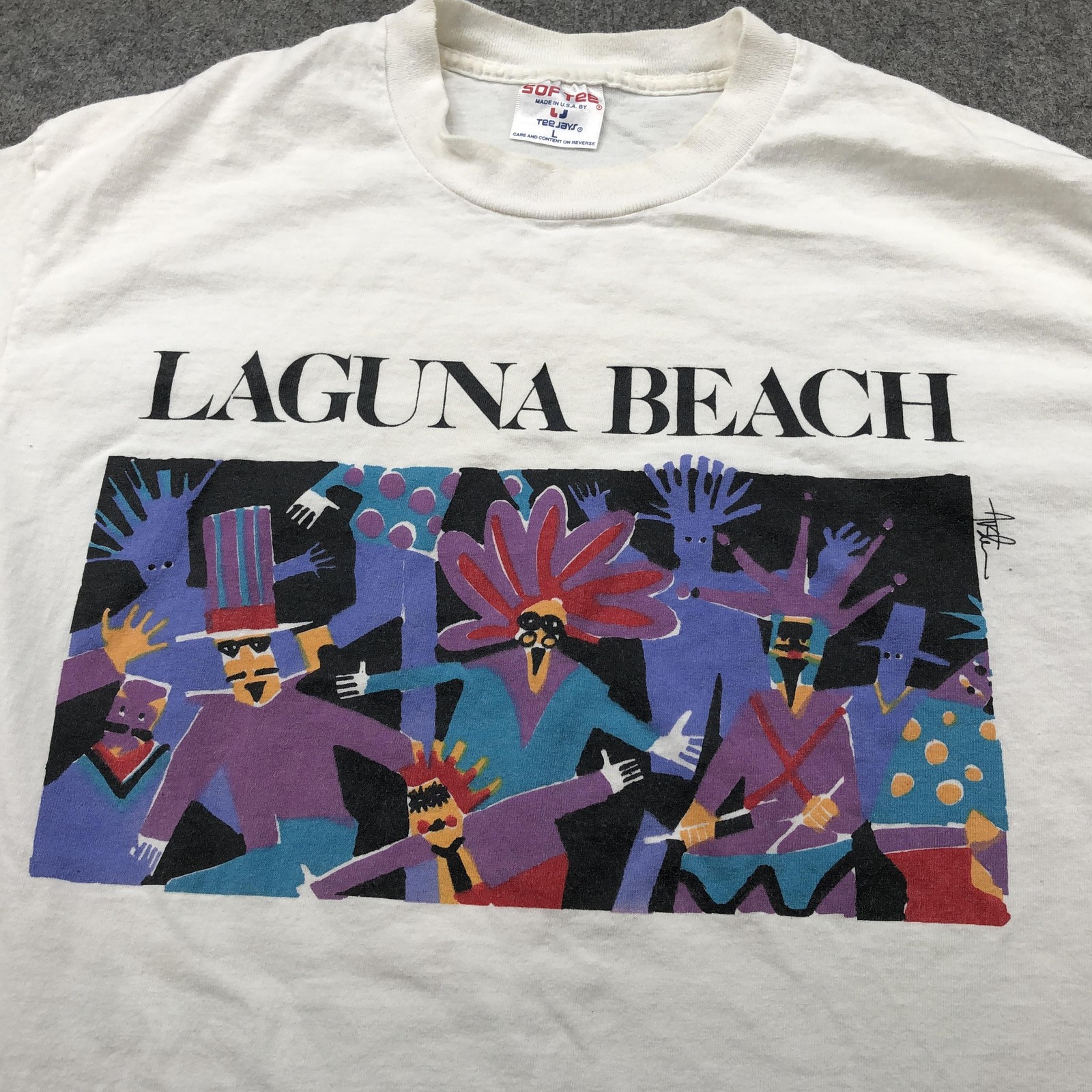 VINTAGE Laguna Beach Shirt Mens Large White Graphic Souvenir Tee Made USA 90s