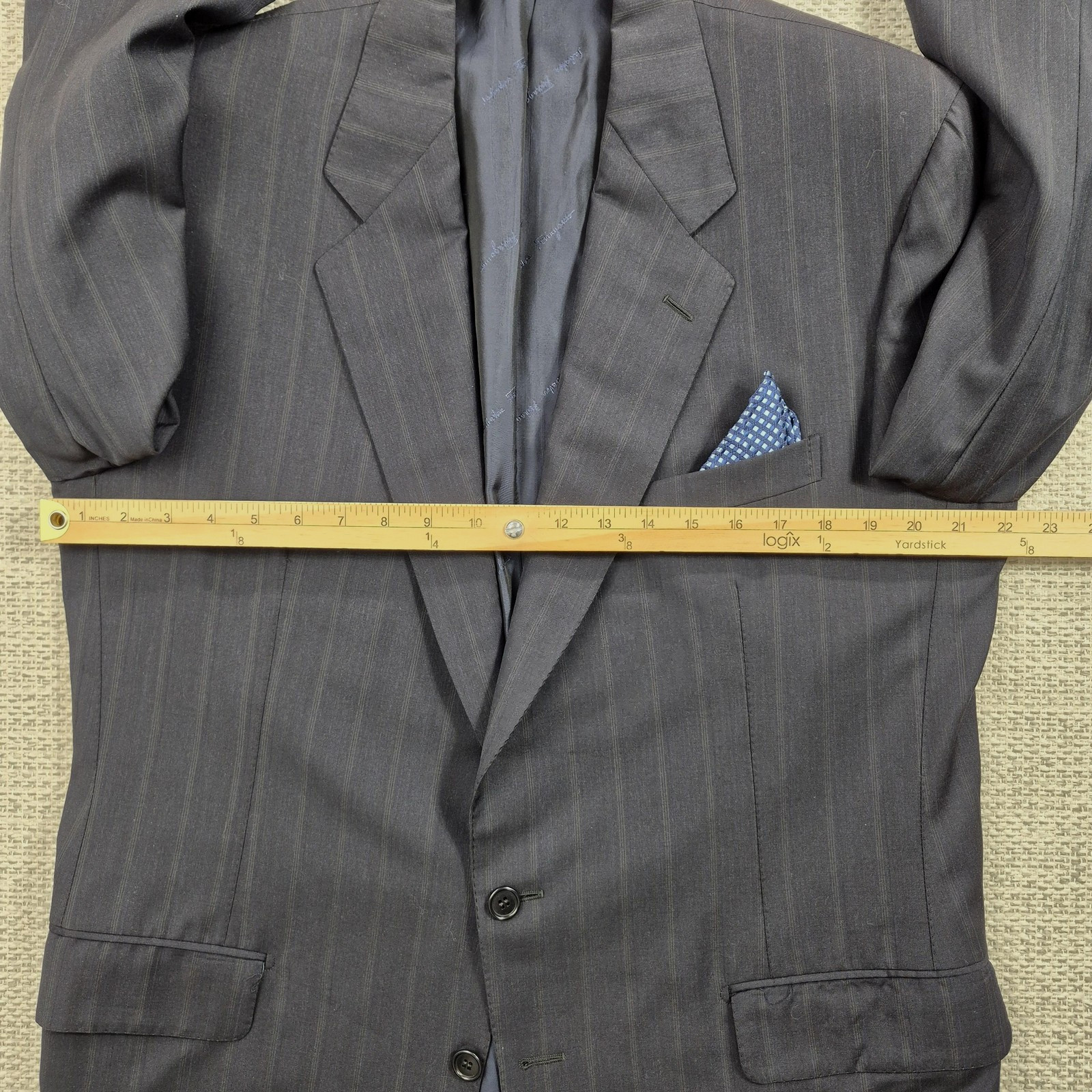 Salvatore Ferragamo Suit Jacket Mens IT 56 44 Gray Stripe Wool Two Button Italy