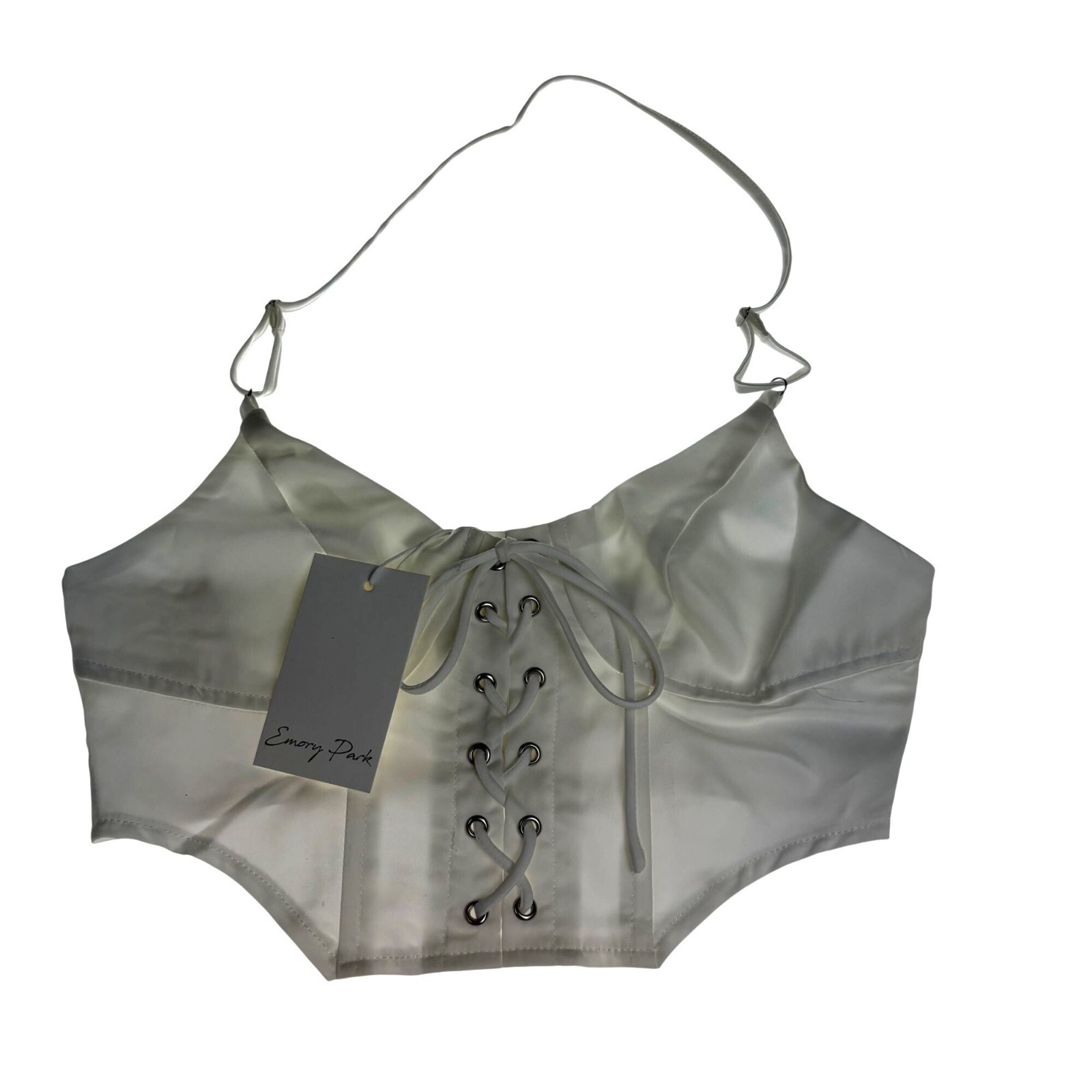 White Emory Park Lace Up Crop Top Back Zipper Adjustable Strap Small Lightweight