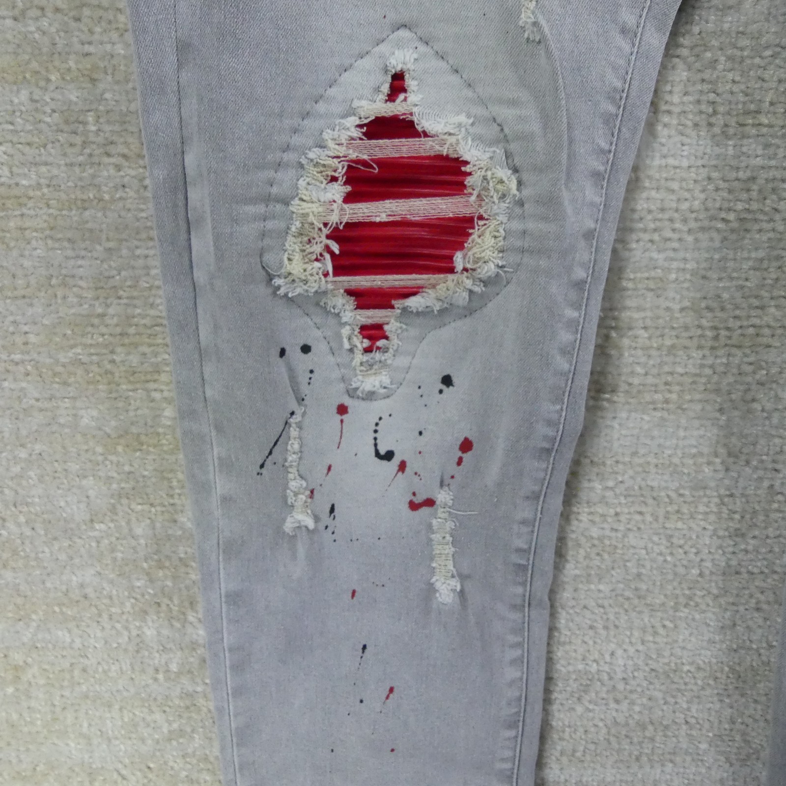 Jeans Mens 32×32 Blue Distressed Paint Splatter Whiskering Streetwear