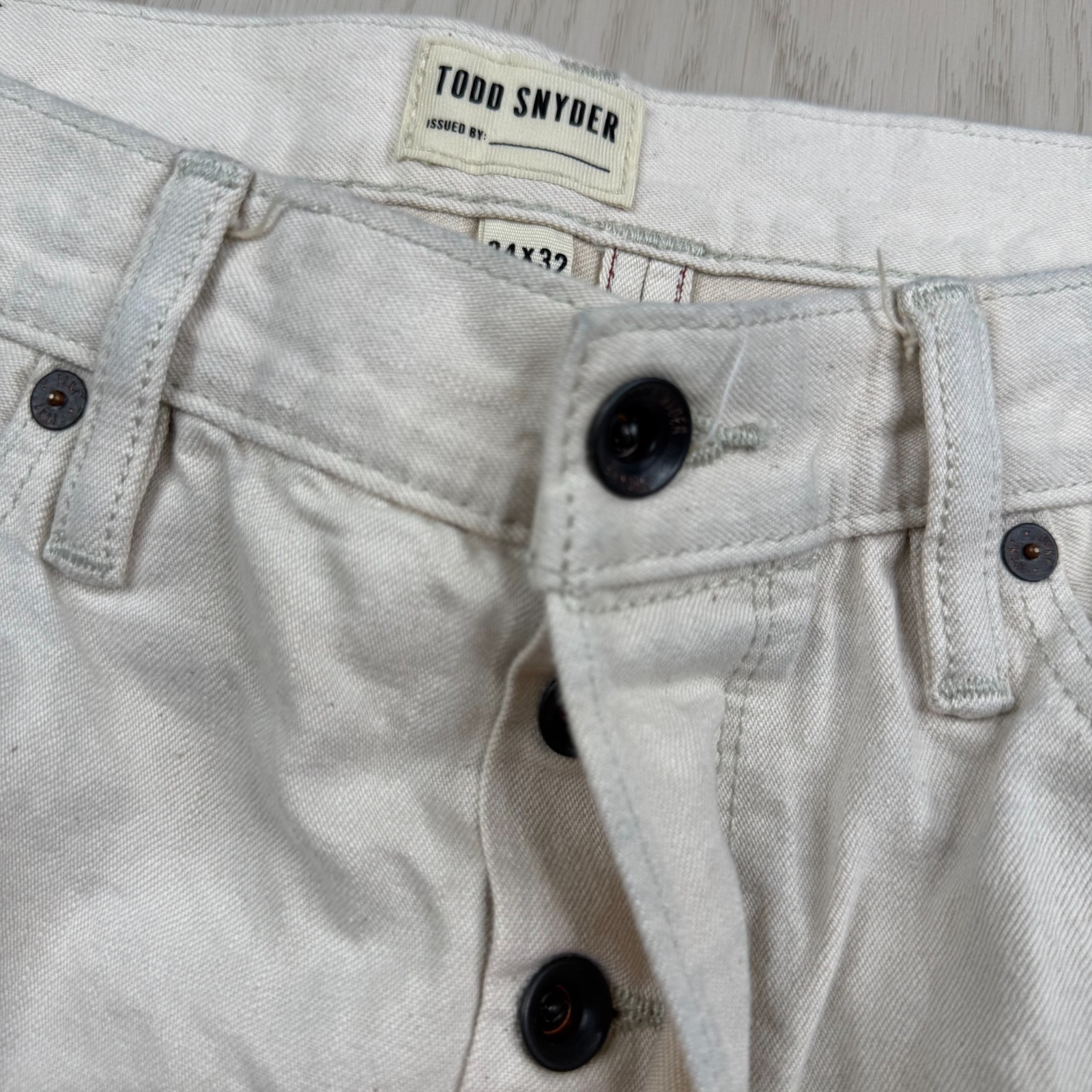 Todd Snyder Mens Cream Classic Fit Selvedge Denim Straight Jeans Size 34×32