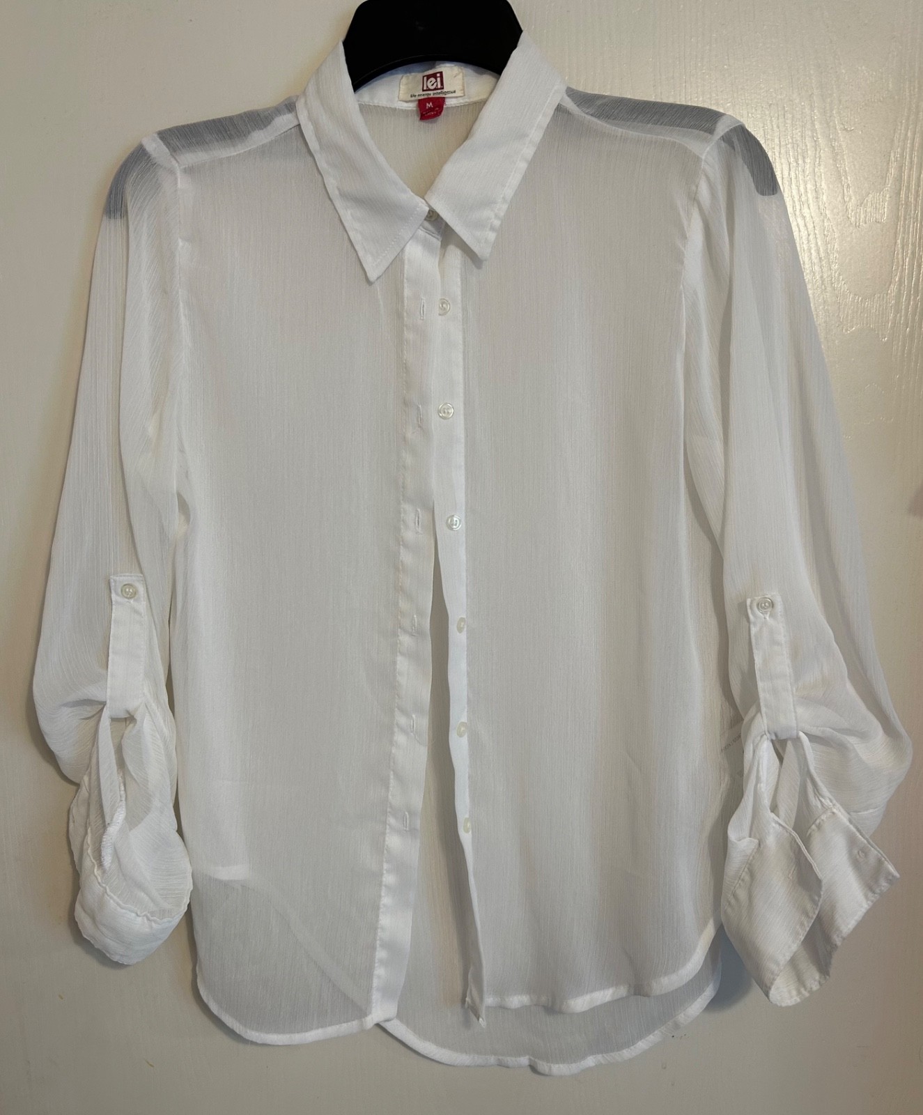 l.e.i. medium sheer white blouse