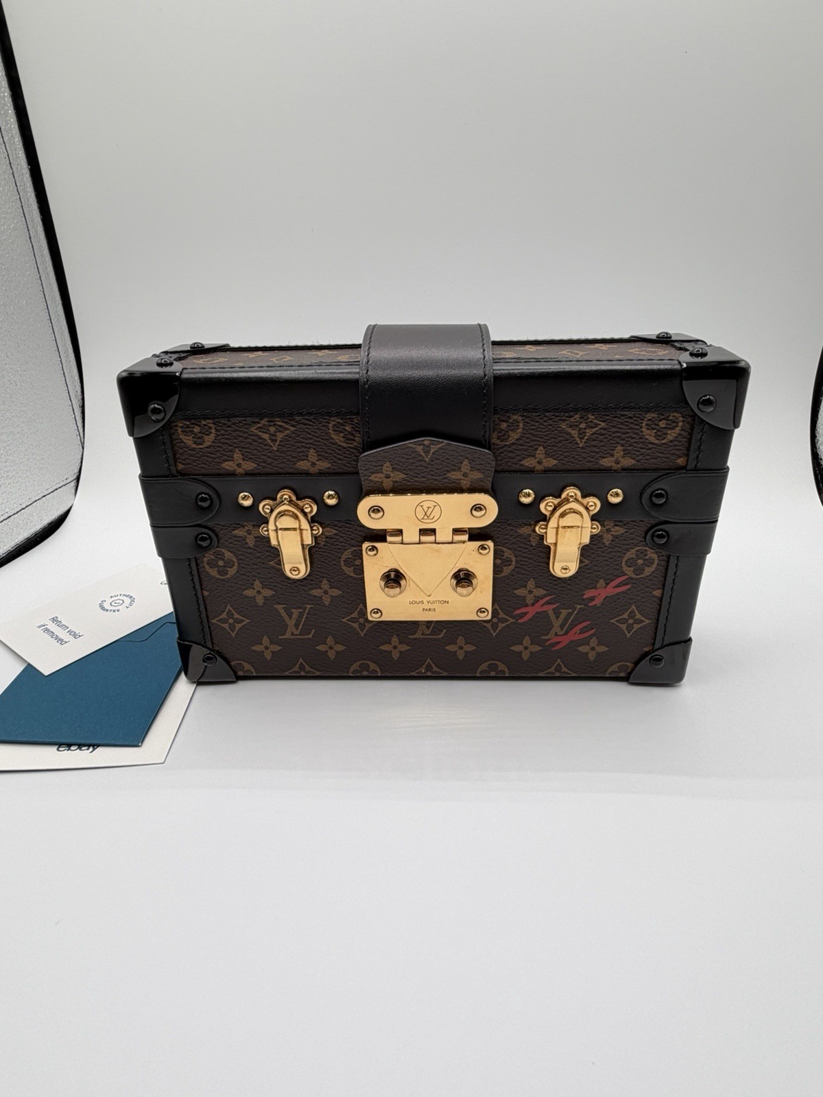 Louis Vuitton Petite Malle Monogram Trunk Box Clutch Brown/Black Gold HW