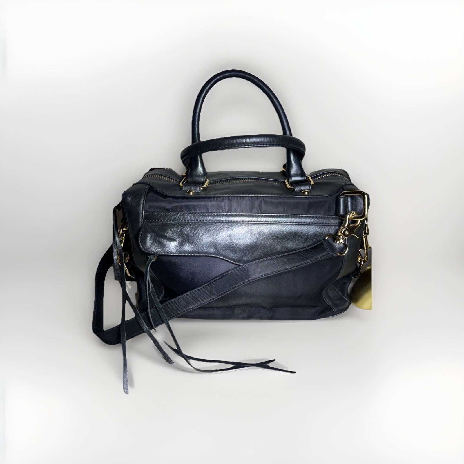 Rebecca Minkoff Black Leather M.A.B. Boston Y2K Shoulder Bag Detachable Strap