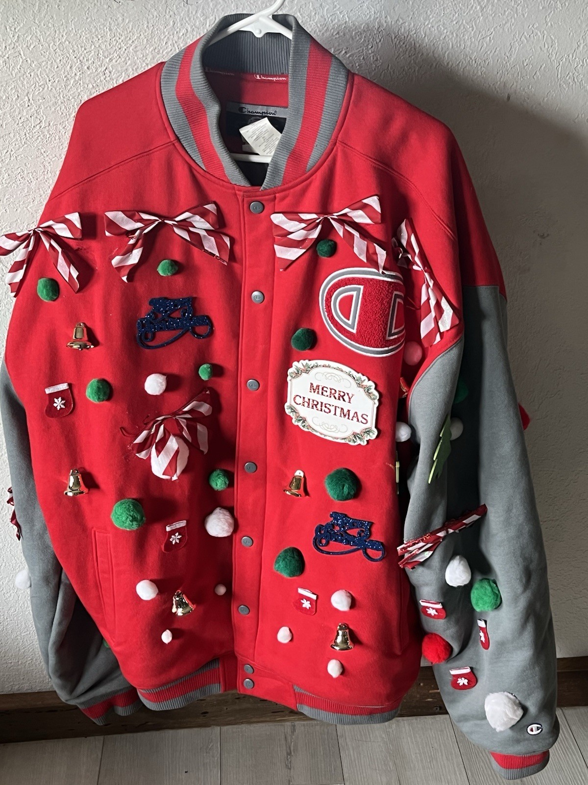 Champion Men’s Varsity Jacket 3XG Big & Tall Snap Front Lined Christmas