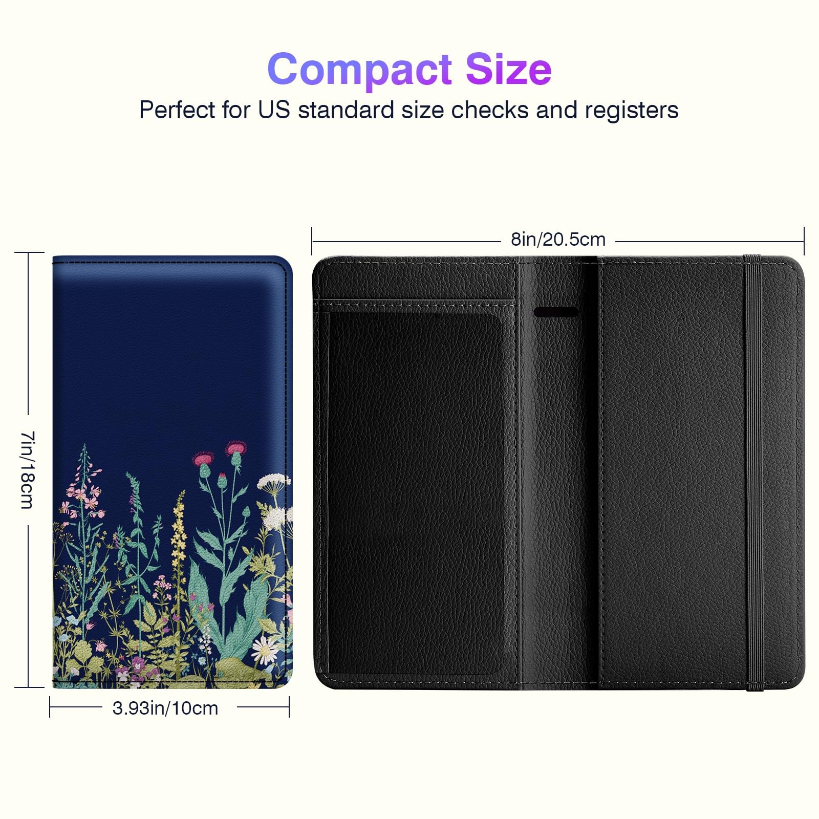 Checkbook Cover Patterned PU Leather Pen Holder Built-in Clear Plastic Divider
