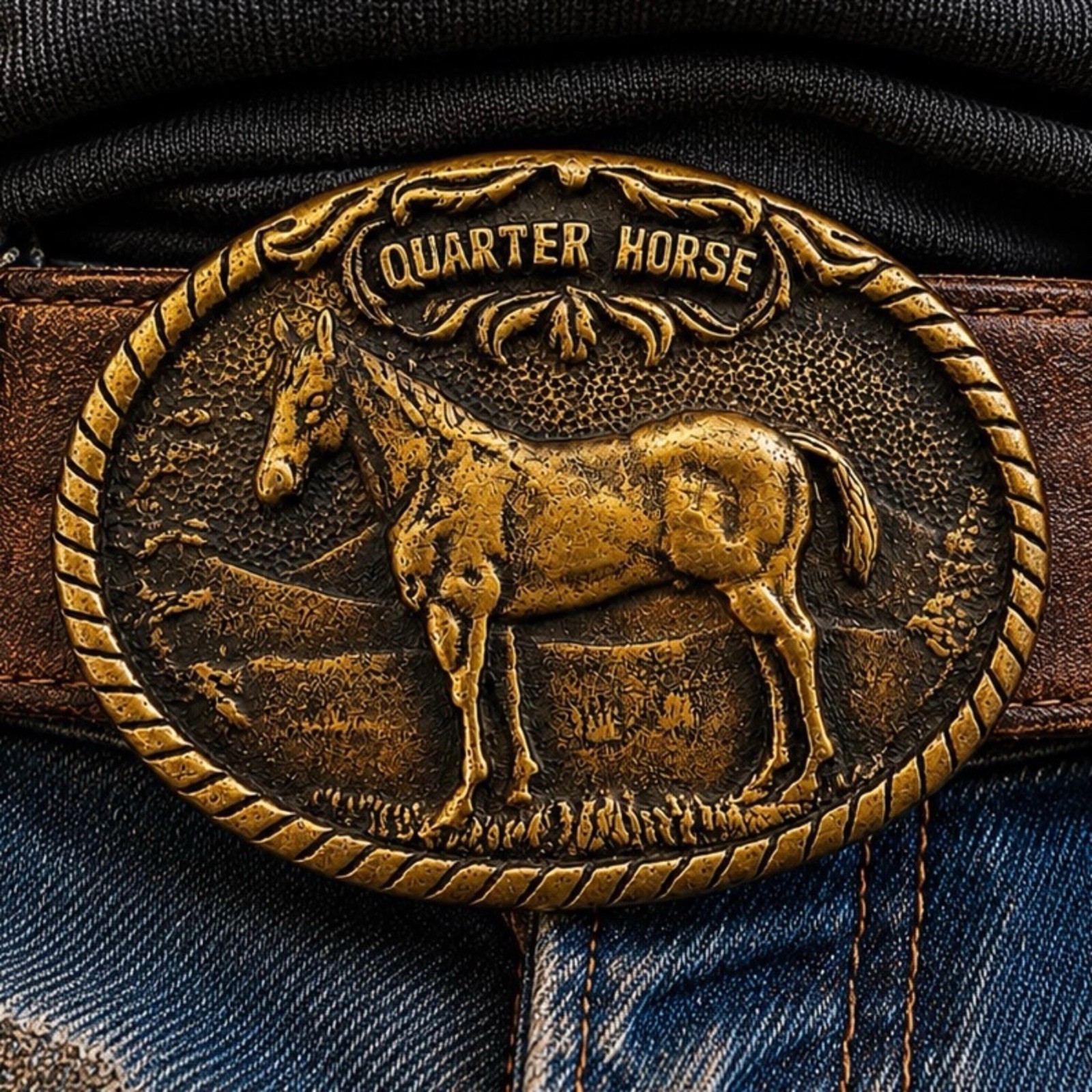 BTS Quarter Horse Belt Buckle Solid Brass 1977 Made USA Western 3.5in Vintage