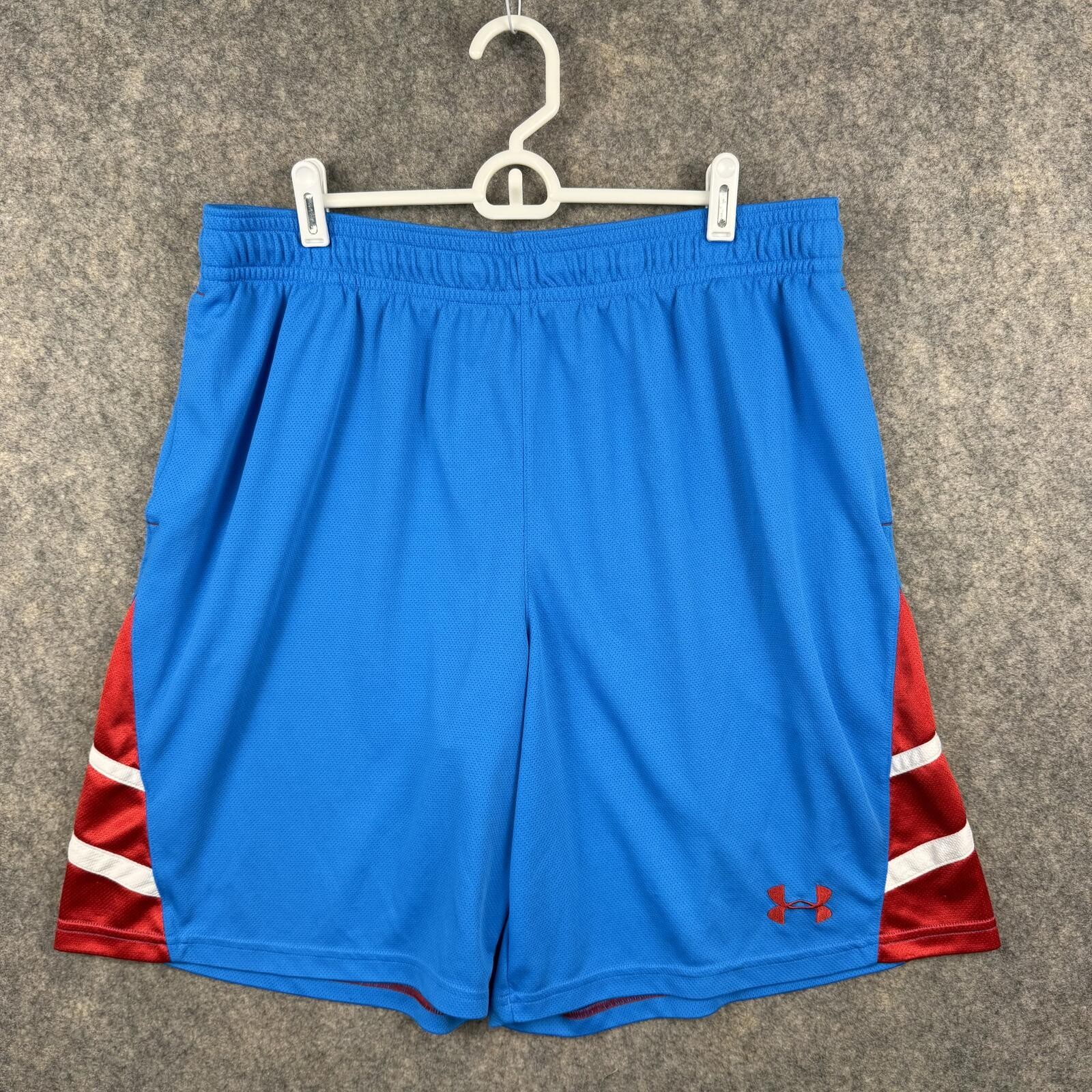 Under Armour Loose Basketball Shorts Pockets Drawstring Blue Red Men 2XL 9” 530